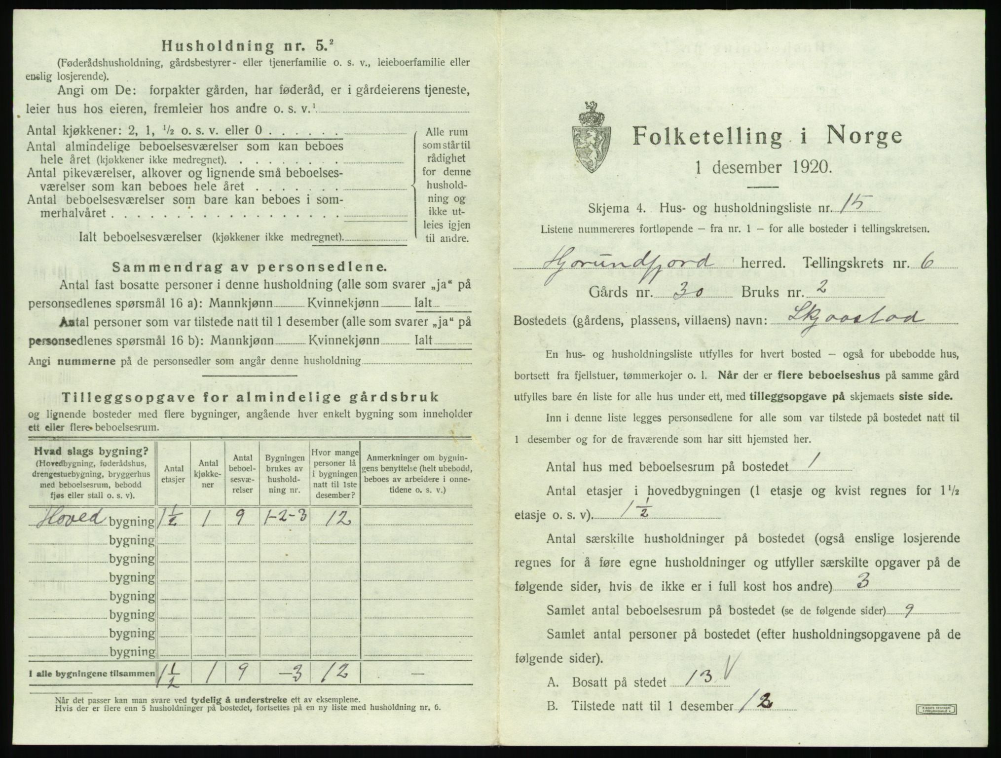 SAT, 1920 census for Hjørundfjord, 1920, p. 301