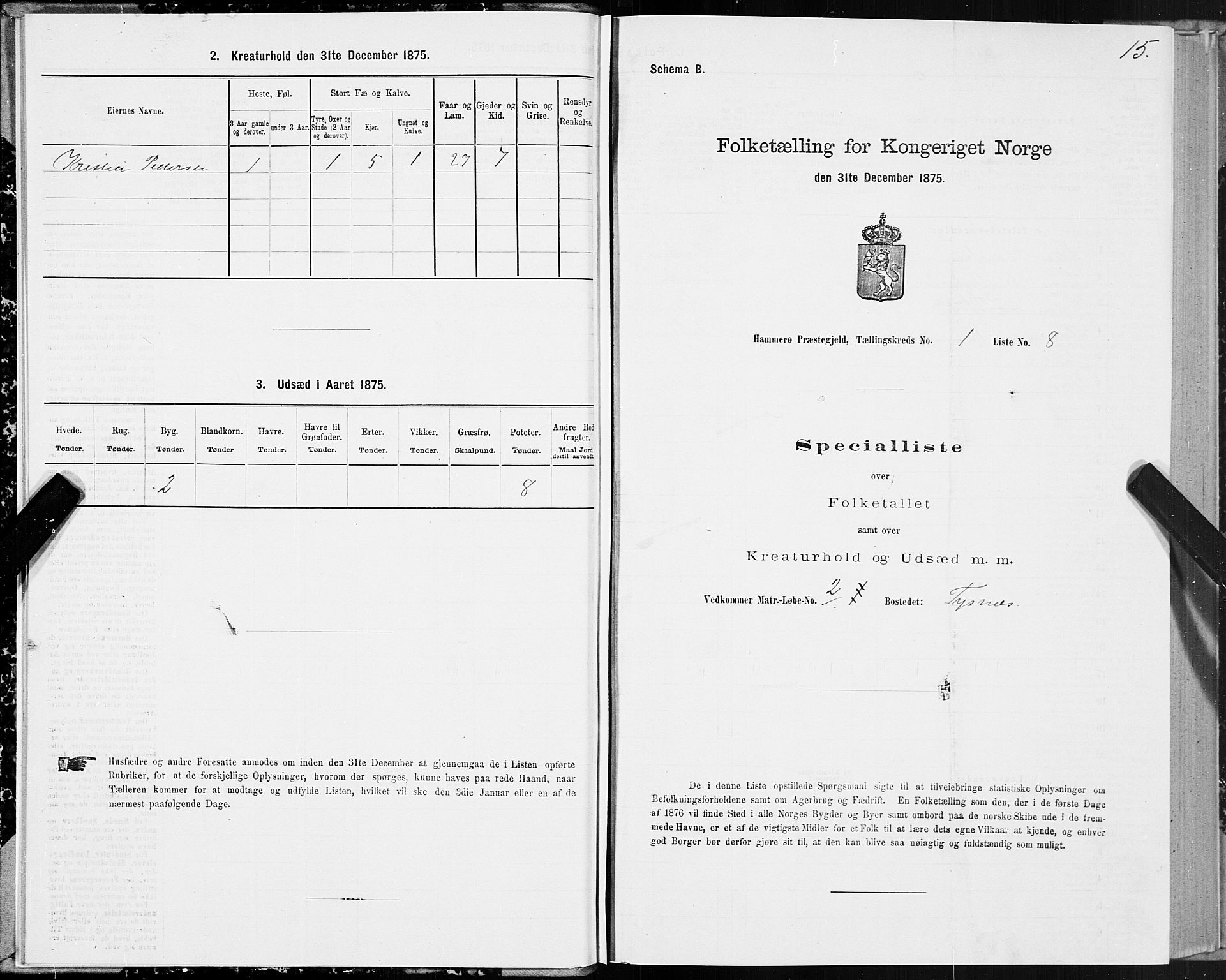 SAT, 1875 census for 1849P Hamarøy, 1875, p. 1015