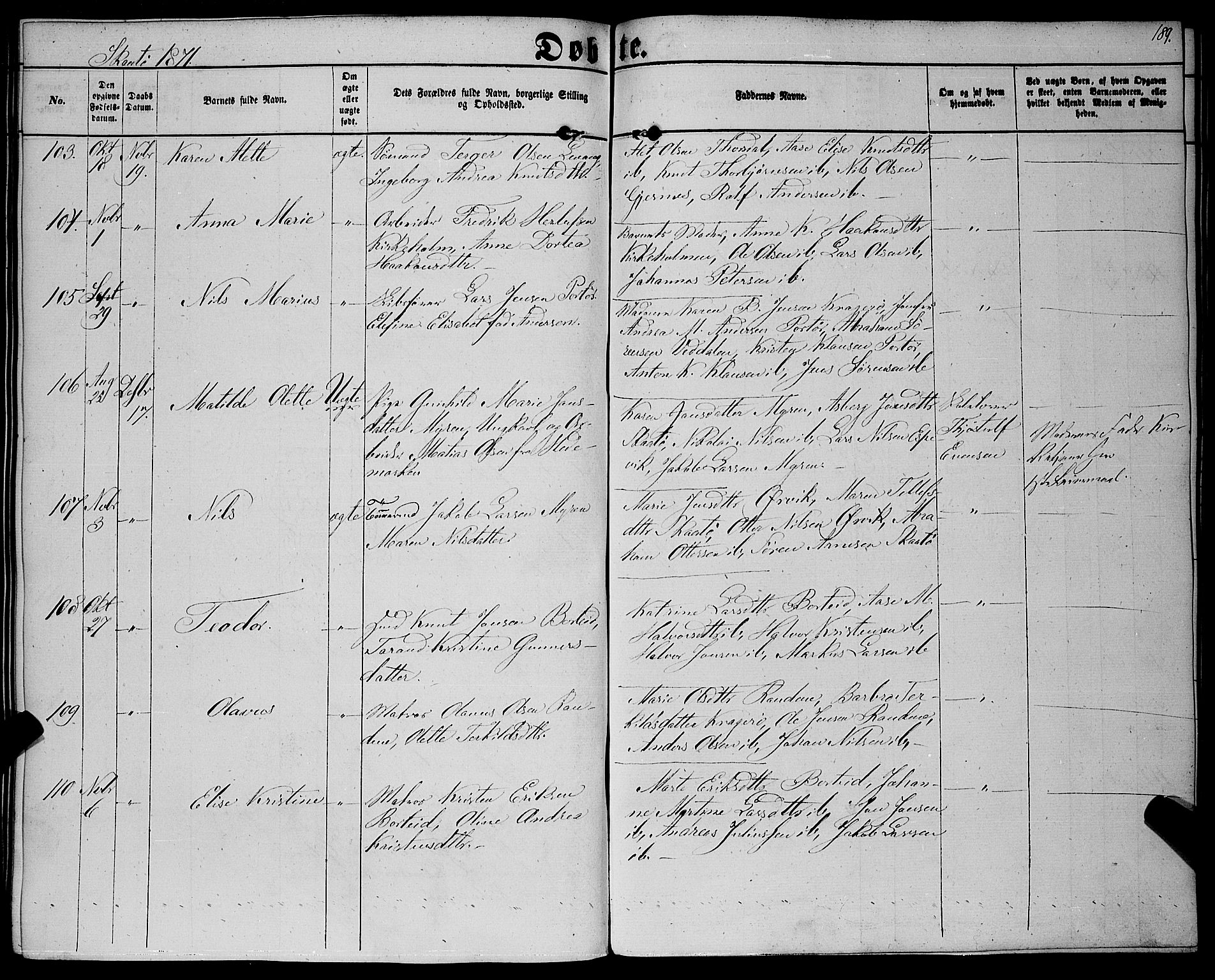 Sannidal kirkebøker, SAKO/A-296/F/Fa/L0011: Parish register (official) no. 11, 1863-1873, p. 189