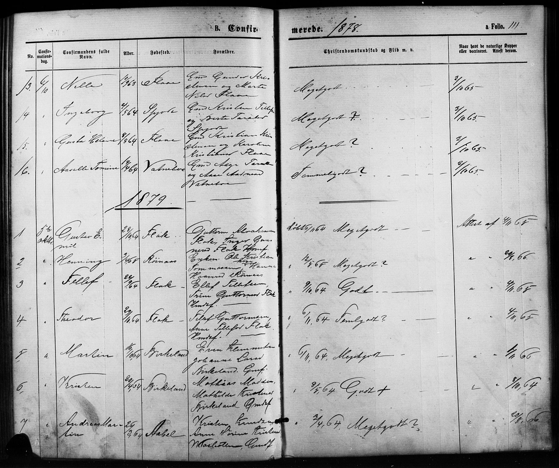 Birkenes sokneprestkontor, SAK/1111-0004/F/Fb/L0003: Parish register (copy) no. B 3, 1876-1892, p. 111