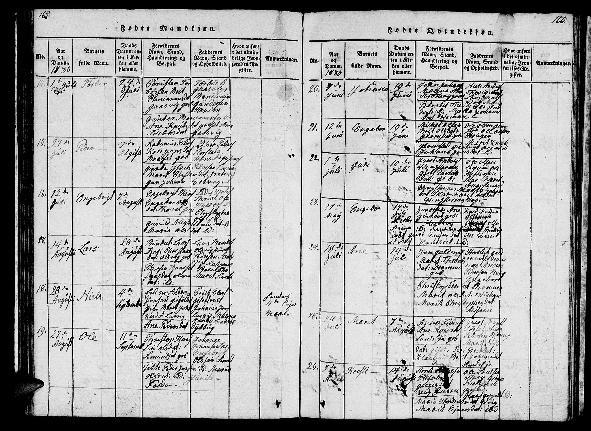 Ministerialprotokoller, klokkerbøker og fødselsregistre - Møre og Romsdal, AV/SAT-A-1454/578/L0908: Parish register (copy) no. 578C01, 1819-1837, p. 165-166