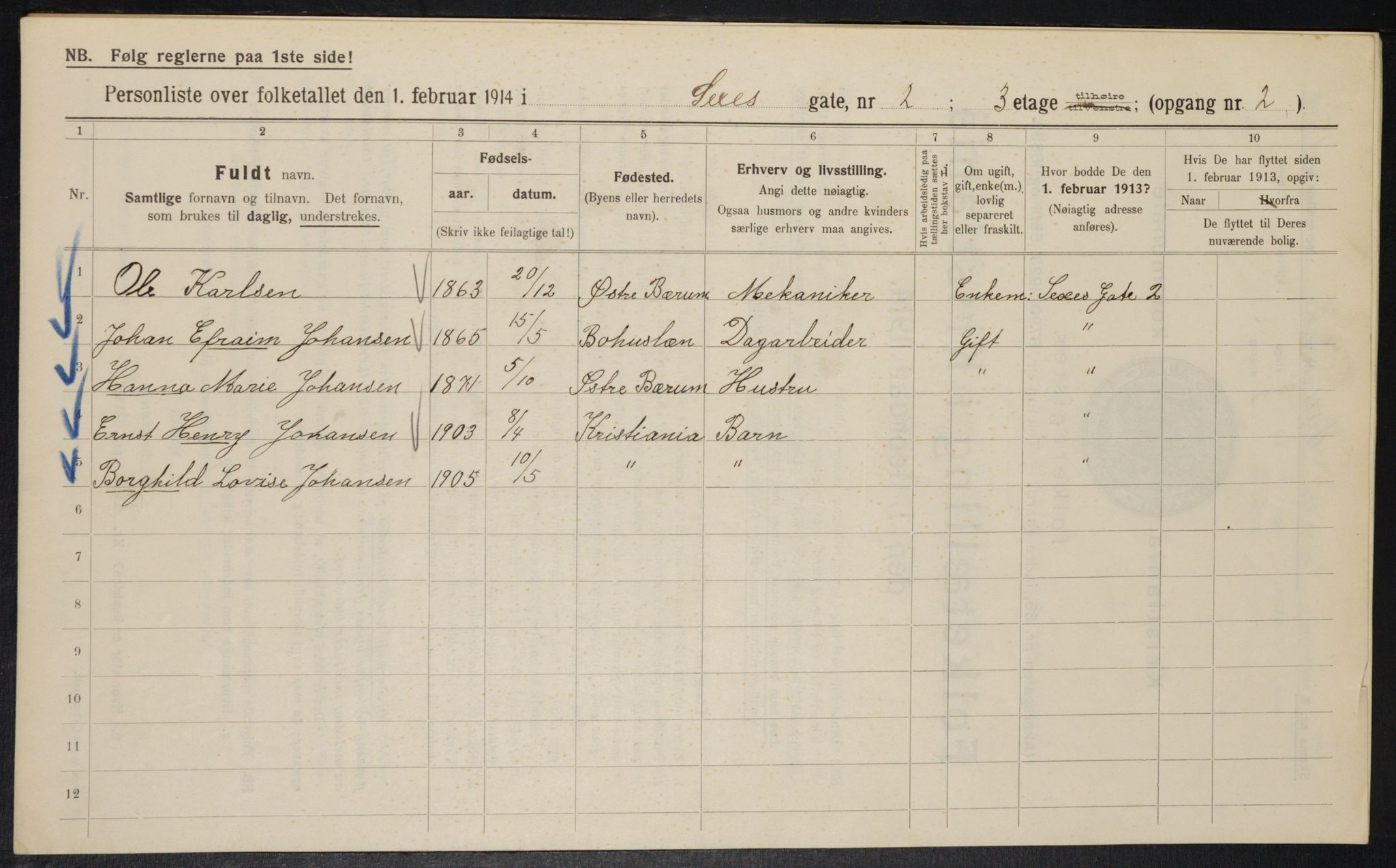 OBA, Municipal Census 1914 for Kristiania, 1914, p. 94436