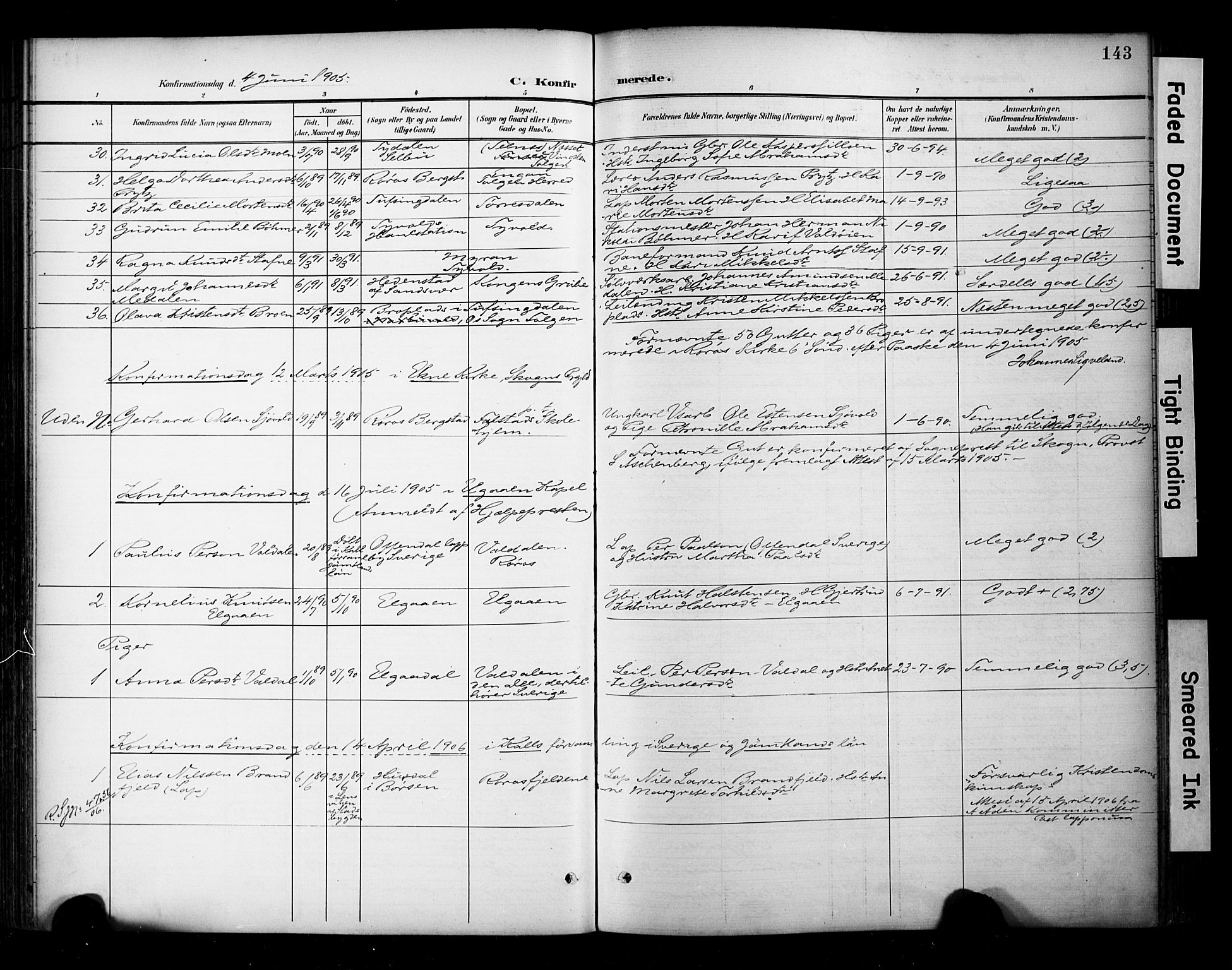 Ministerialprotokoller, klokkerbøker og fødselsregistre - Sør-Trøndelag, AV/SAT-A-1456/681/L0936: Parish register (official) no. 681A14, 1899-1908, p. 143