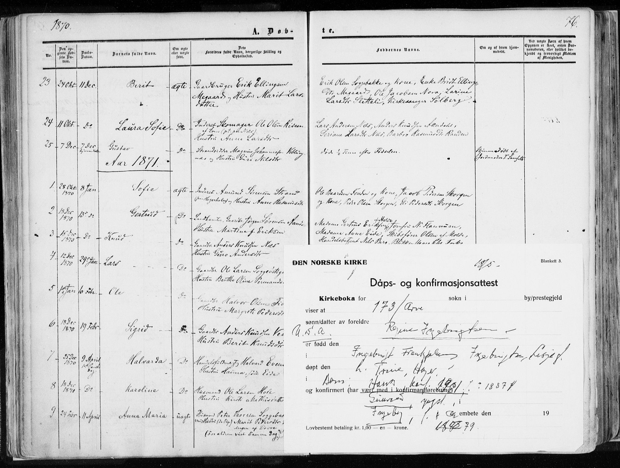 Ministerialprotokoller, klokkerbøker og fødselsregistre - Møre og Romsdal, SAT/A-1454/544/L0572: Parish register (official) no. 544A05, 1854-1886, p. 76