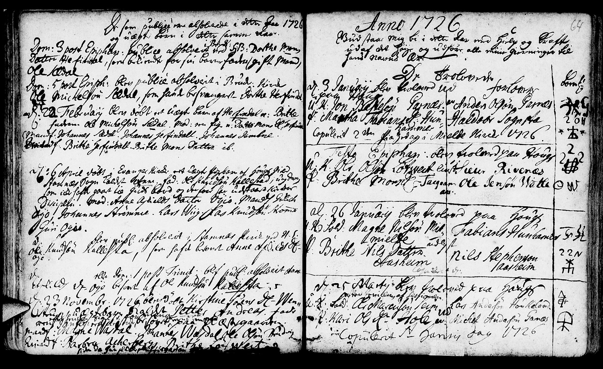 Haus sokneprestembete, AV/SAB-A-75601/H/Haa: Parish register (official) no. A 4, 1723-1733, p. 64