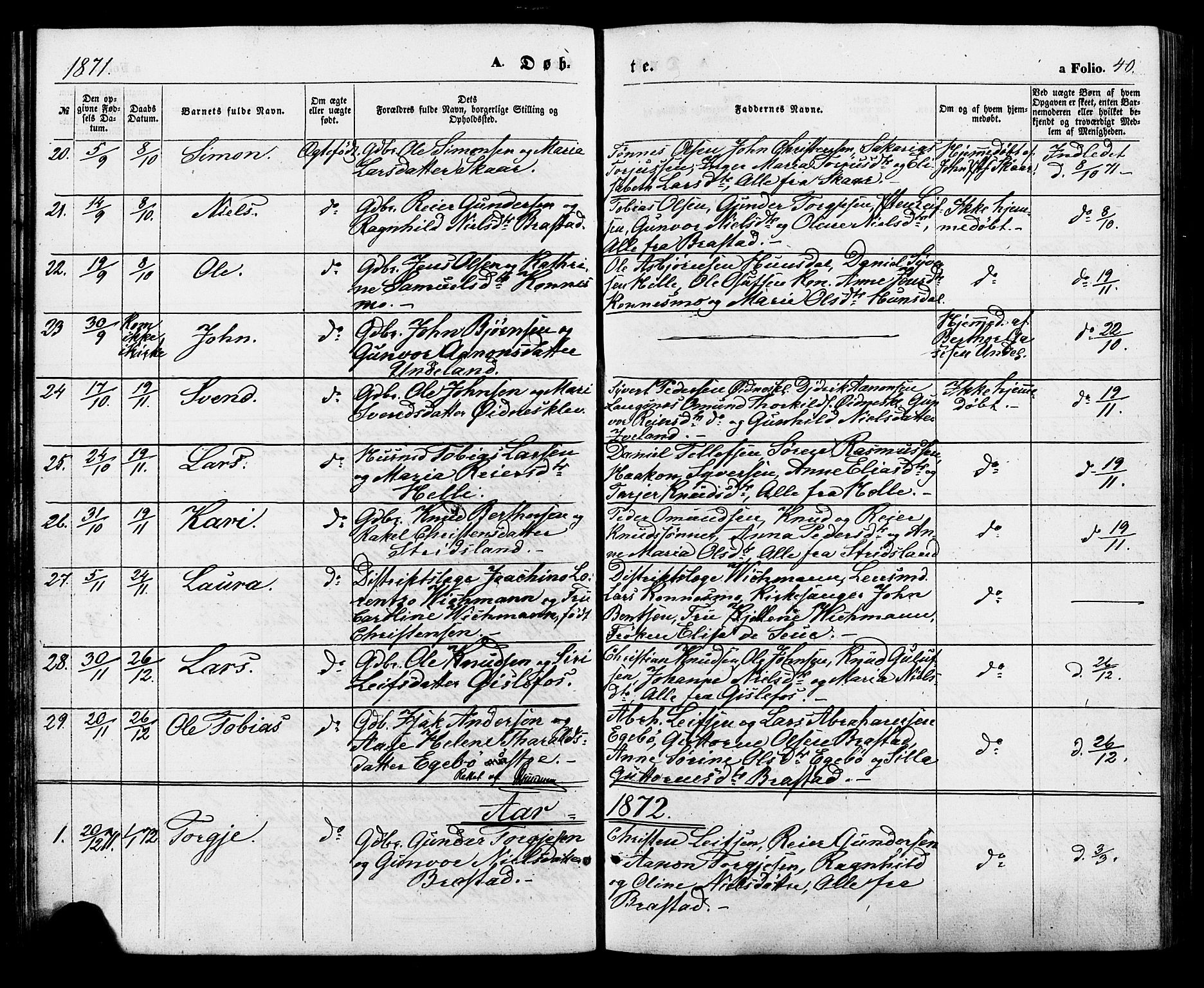 Nord-Audnedal sokneprestkontor, SAK/1111-0032/F/Fa/Faa/L0002: Parish register (official) no. A 2, 1857-1882, p. 40
