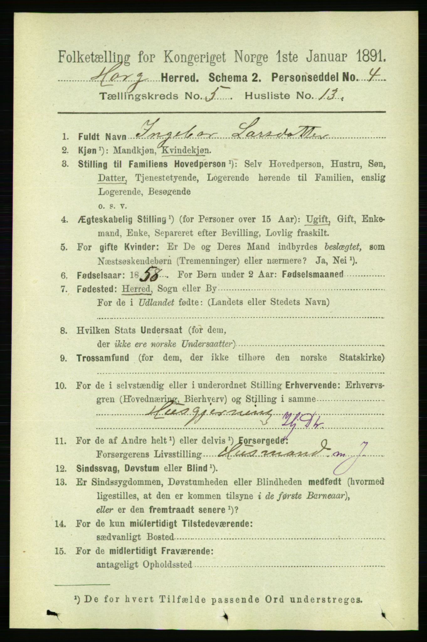 RA, 1891 census for 1650 Horg, 1891, p. 2011