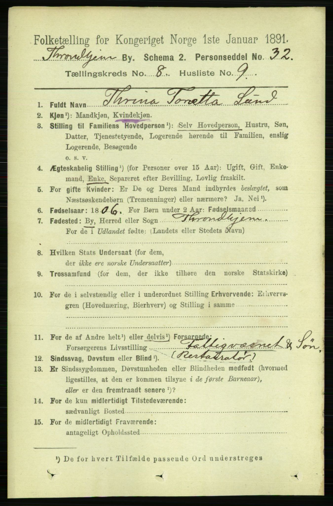 RA, 1891 census for 1601 Trondheim, 1891, p. 6888