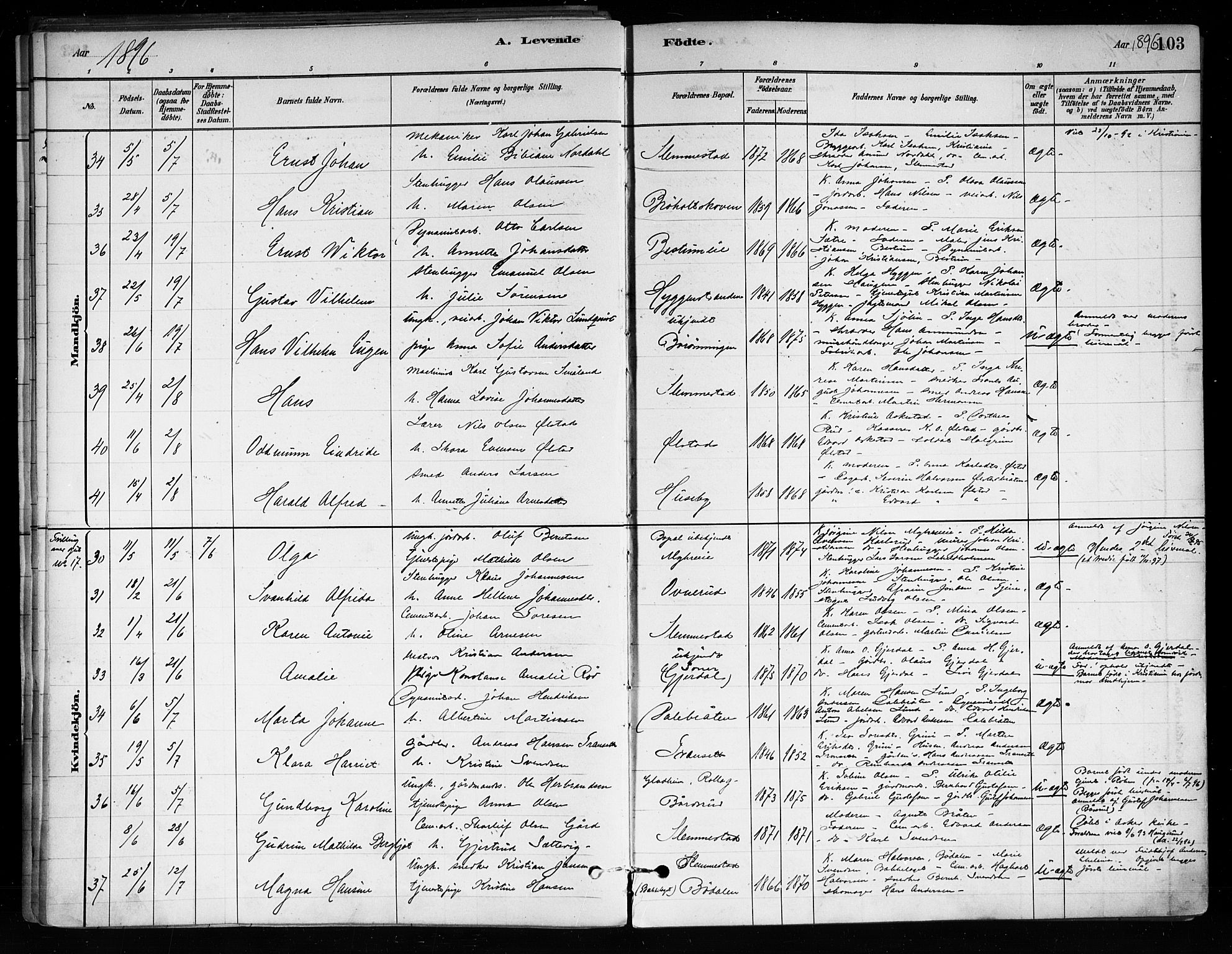 Røyken kirkebøker, SAKO/A-241/F/Fa/L0008: Parish register (official) no. 8, 1880-1897, p. 103