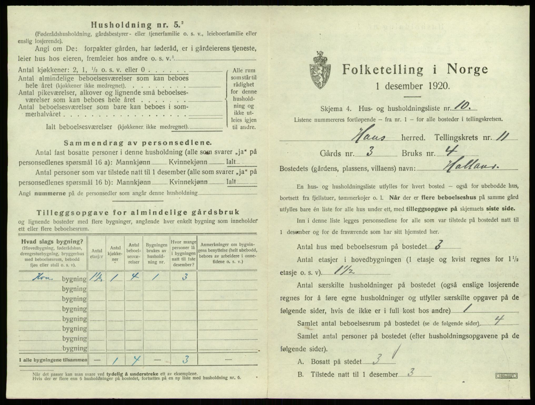 SAB, 1920 census for Haus, 1920, p. 831