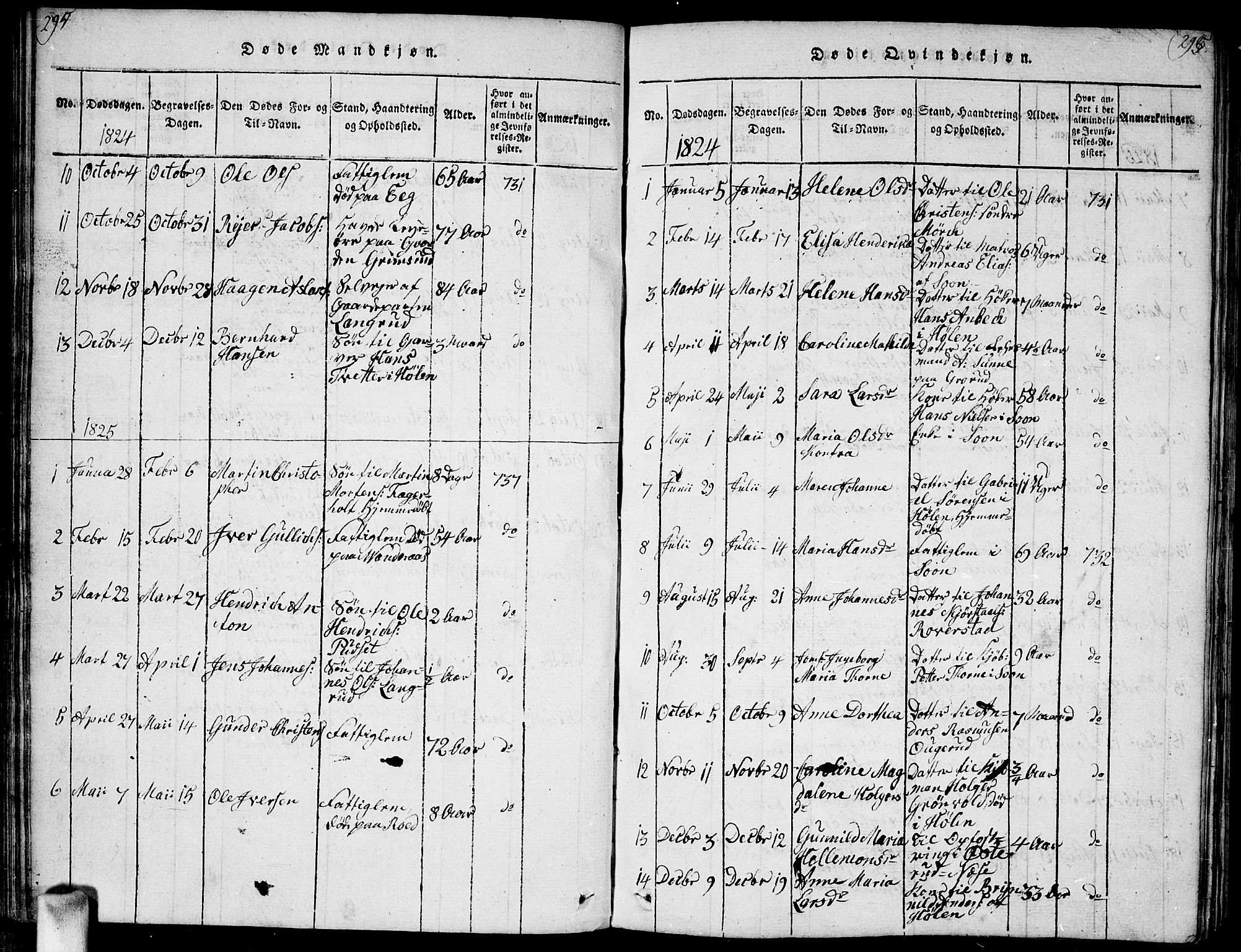 Vestby prestekontor Kirkebøker, SAO/A-10893/F/Fa/L0005: Parish register (official) no. I 5, 1814-1827, p. 294-295