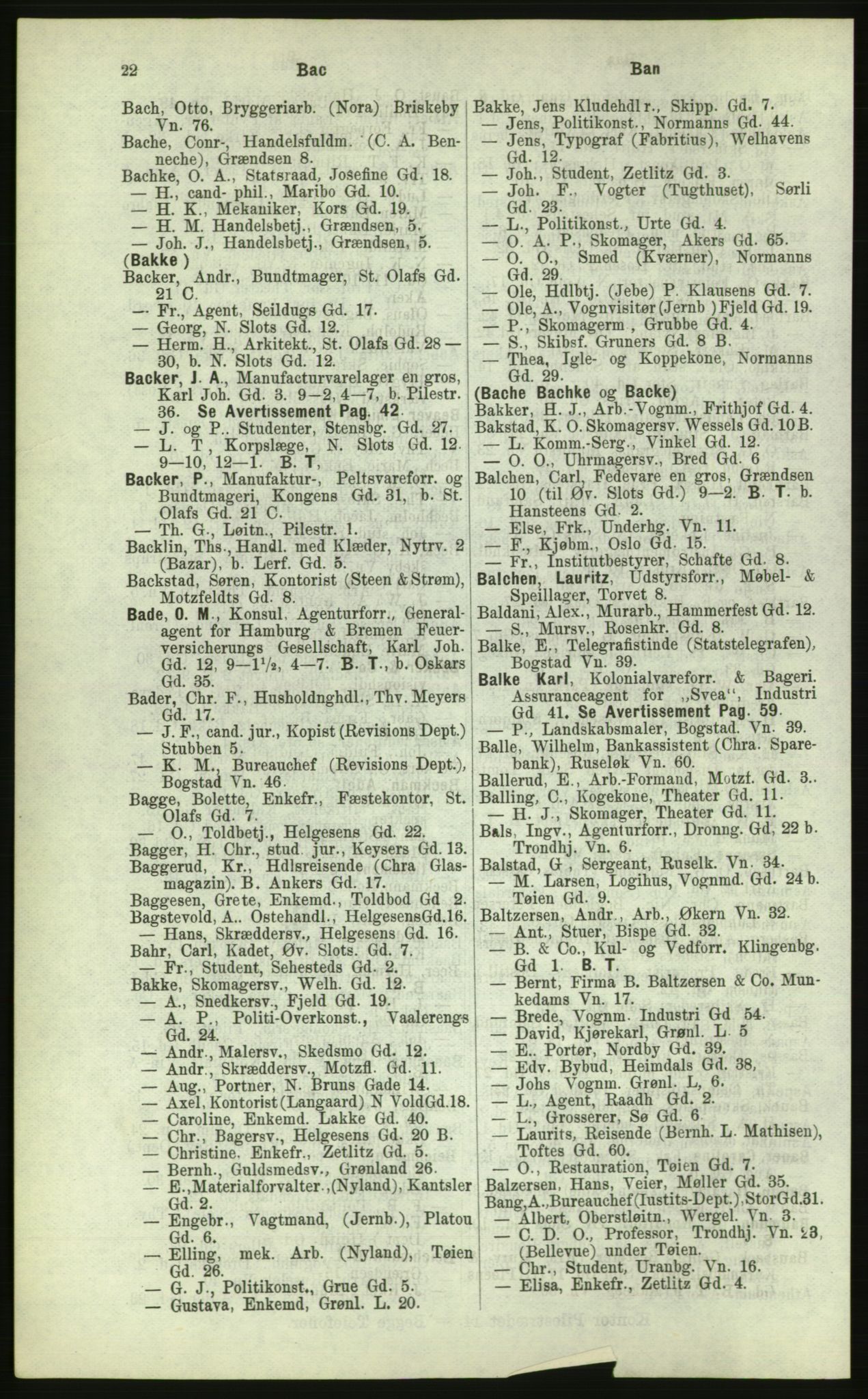 Kristiania/Oslo adressebok, PUBL/-, 1884, p. 22