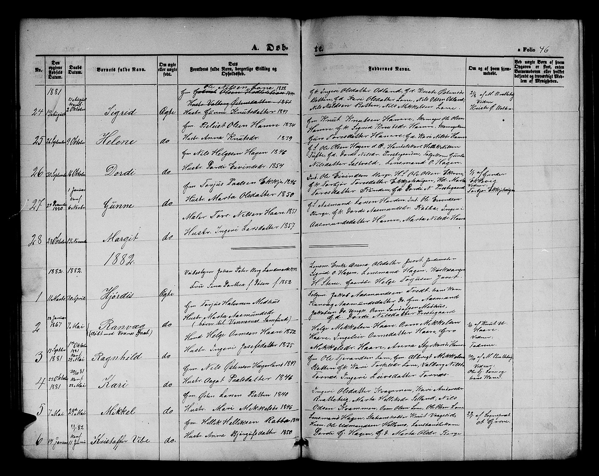 Røldal sokneprestembete, SAB/A-100247: Parish register (copy) no. A 2, 1861-1886, p. 46