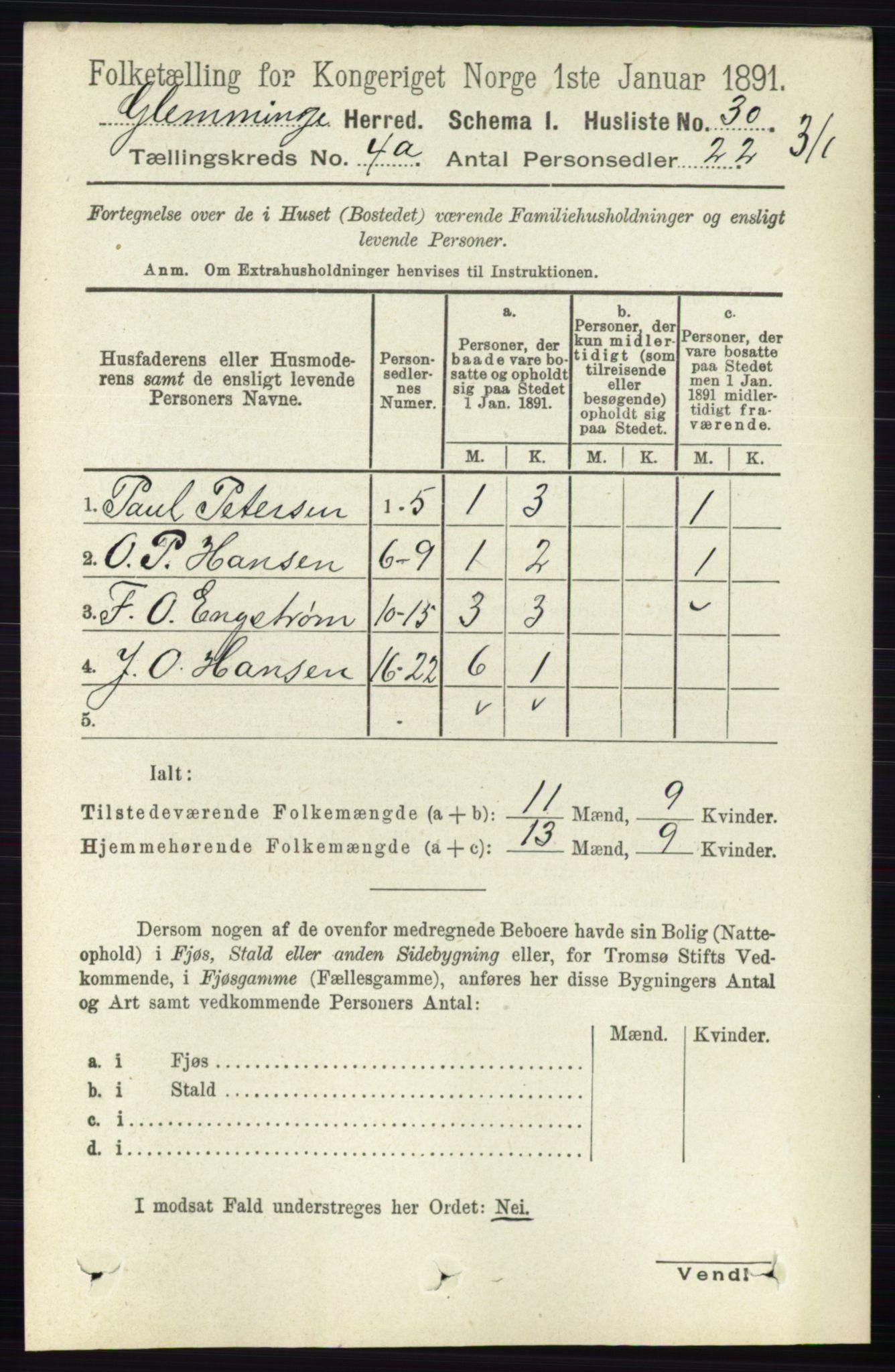 RA, 1891 census for 0132 Glemmen, 1891, p. 3369