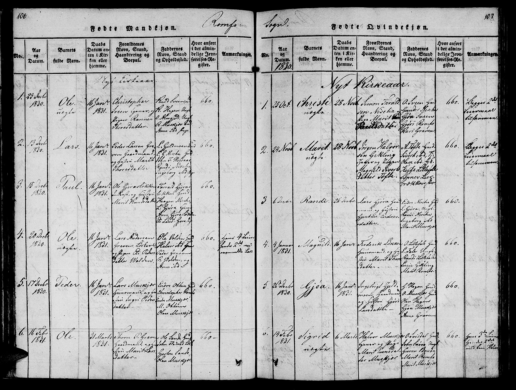 Ministerialprotokoller, klokkerbøker og fødselsregistre - Møre og Romsdal, SAT/A-1454/590/L1010: Parish register (official) no. 590A03 /2, 1820-1832, p. 106-107