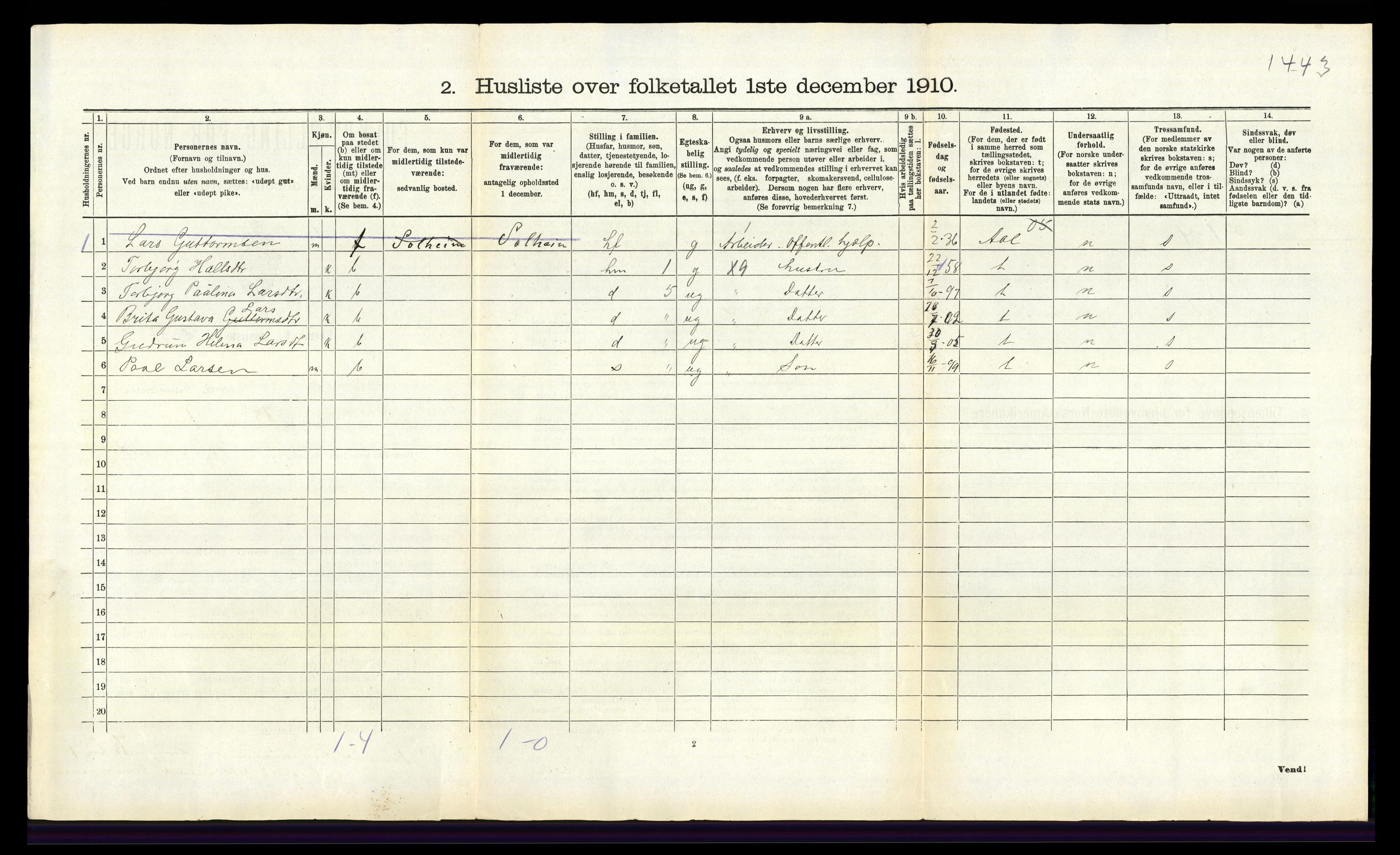 RA, 1910 census for Ulvik, 1910, p. 619