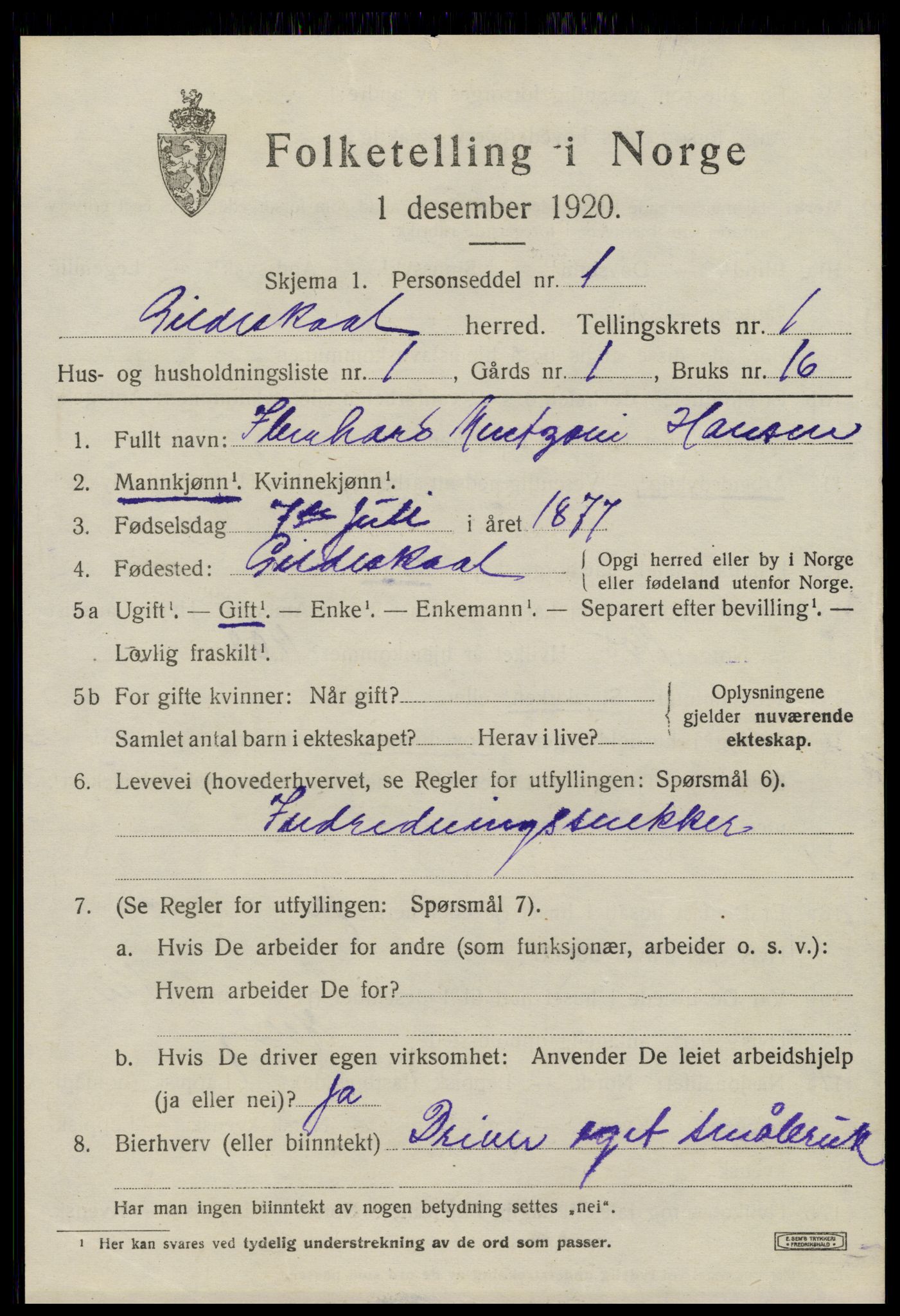 SAT, 1920 census for Gildeskål, 1920, p. 1622