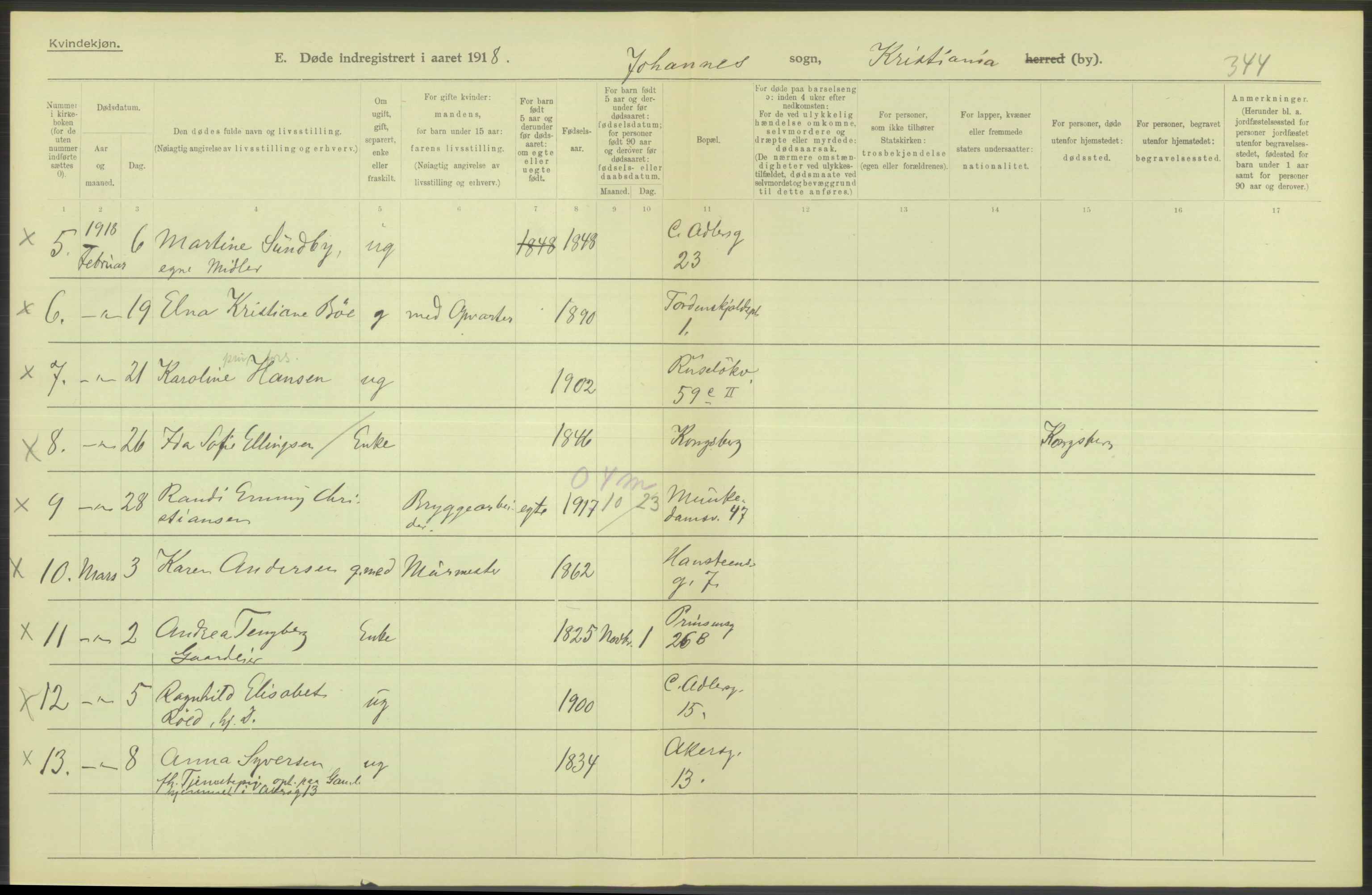 Statistisk sentralbyrå, Sosiodemografiske emner, Befolkning, AV/RA-S-2228/D/Df/Dfb/Dfbh/L0010: Kristiania: Døde, 1918, p. 164