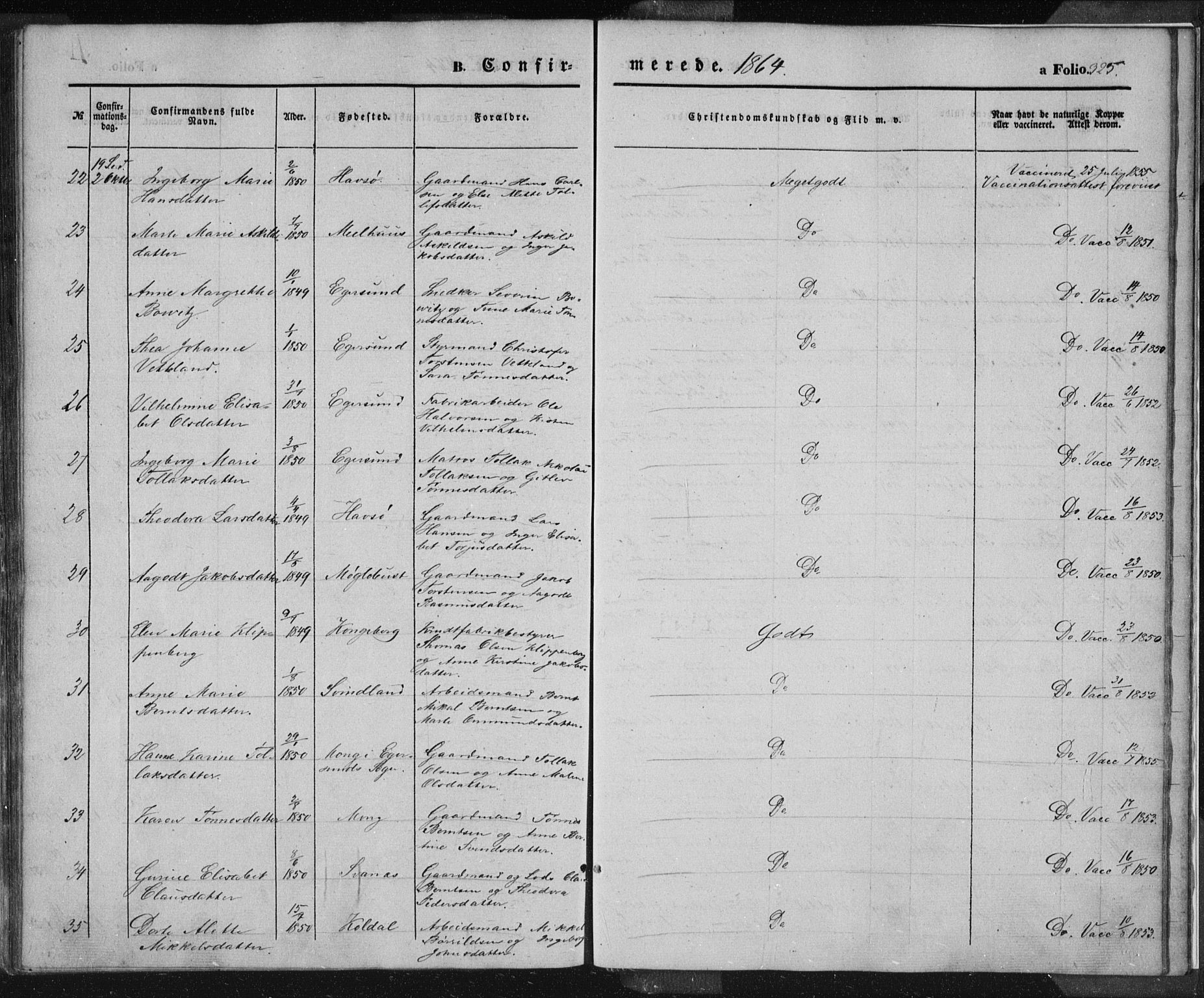 Eigersund sokneprestkontor, AV/SAST-A-101807/S08/L0012: Parish register (official) no. A 12.1, 1850-1865, p. 325