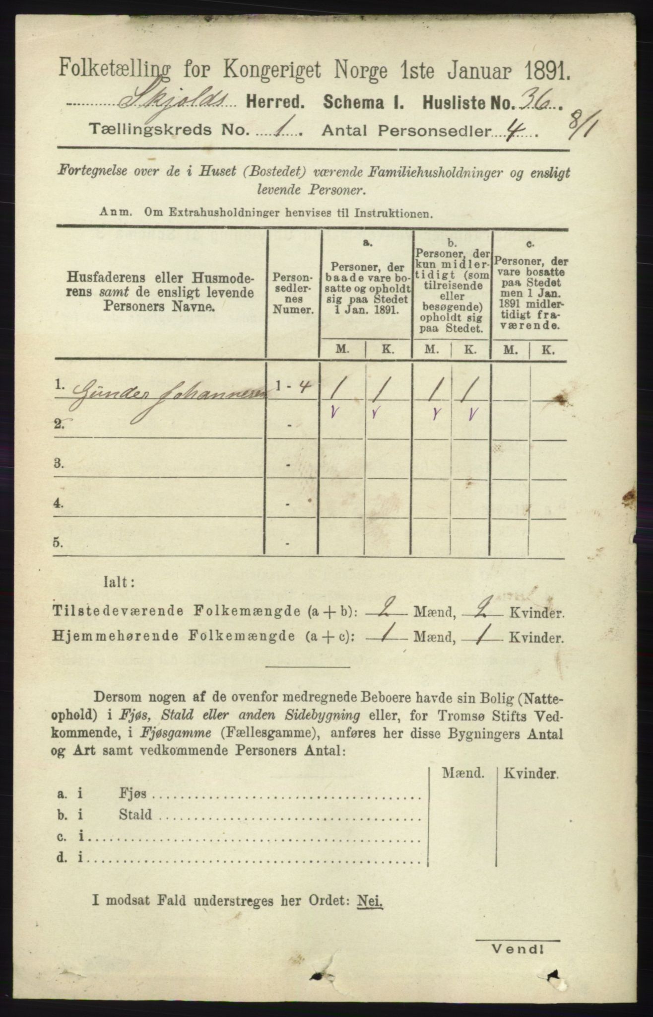 RA, 1891 census for 1154 Skjold, 1891, p. 70