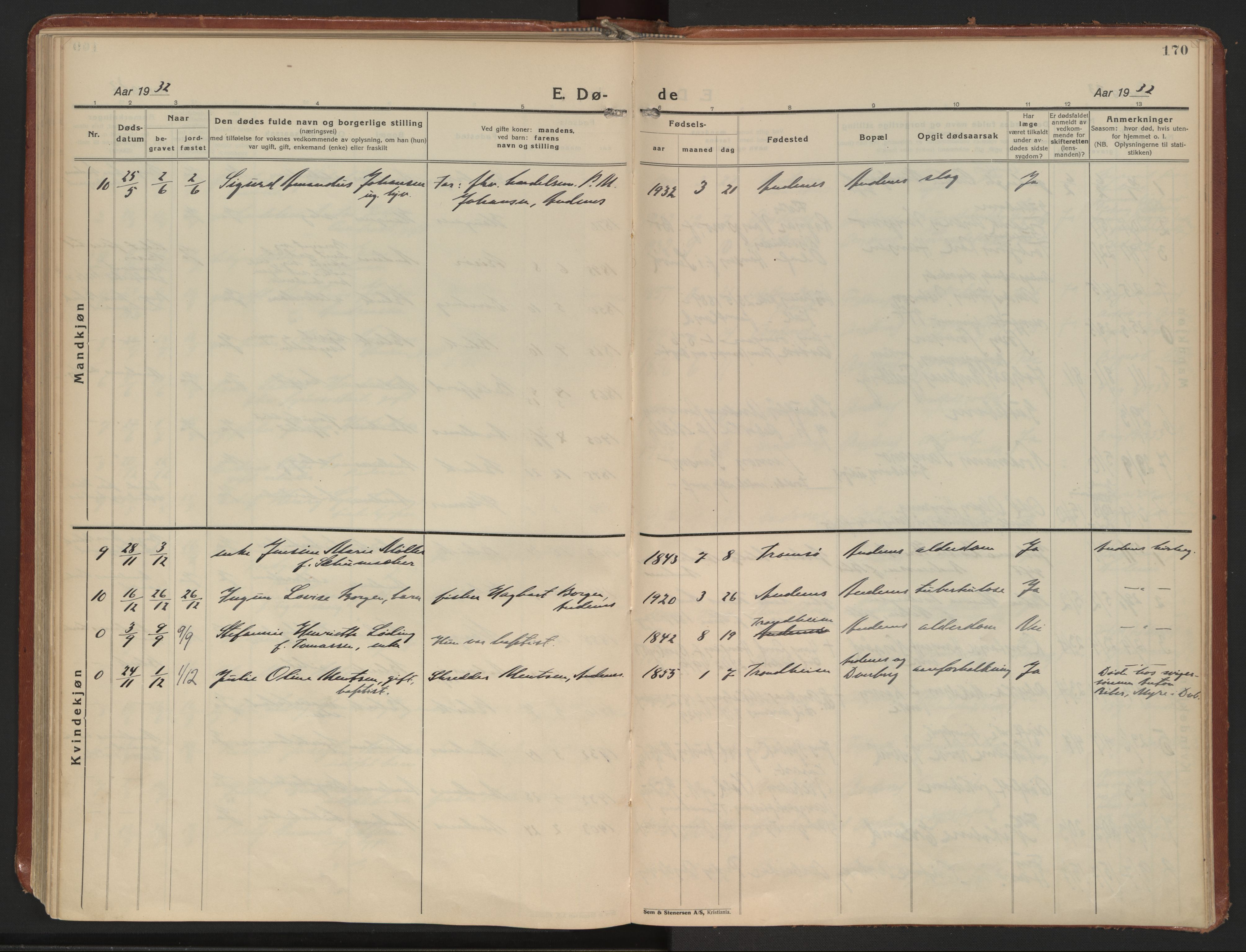 Ministerialprotokoller, klokkerbøker og fødselsregistre - Nordland, AV/SAT-A-1459/899/L1441: Parish register (official) no. 899A09, 1923-1939, p. 170