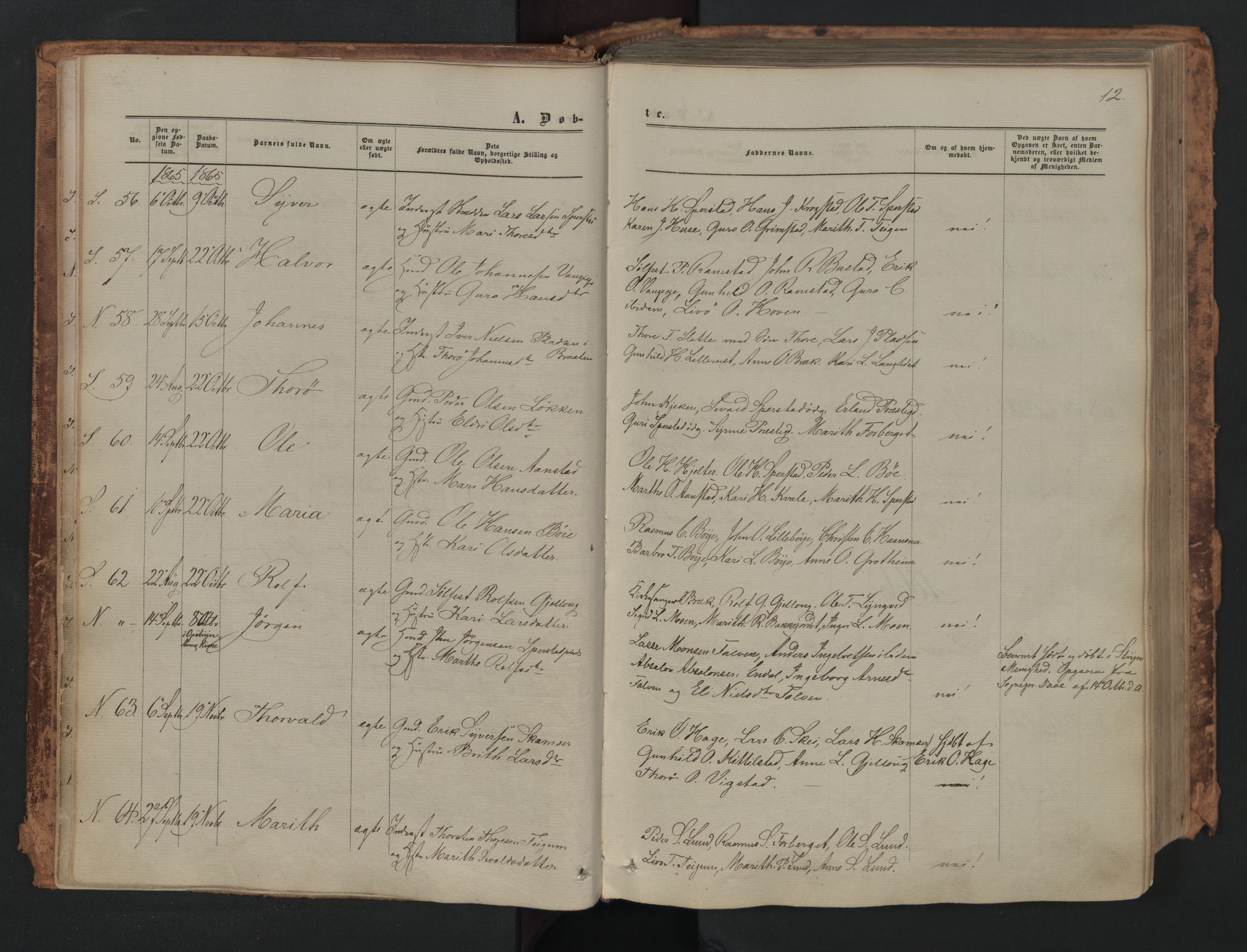 Skjåk prestekontor, AV/SAH-PREST-072/H/Ha/Haa/L0001: Parish register (official) no. 1, 1863-1879, p. 12