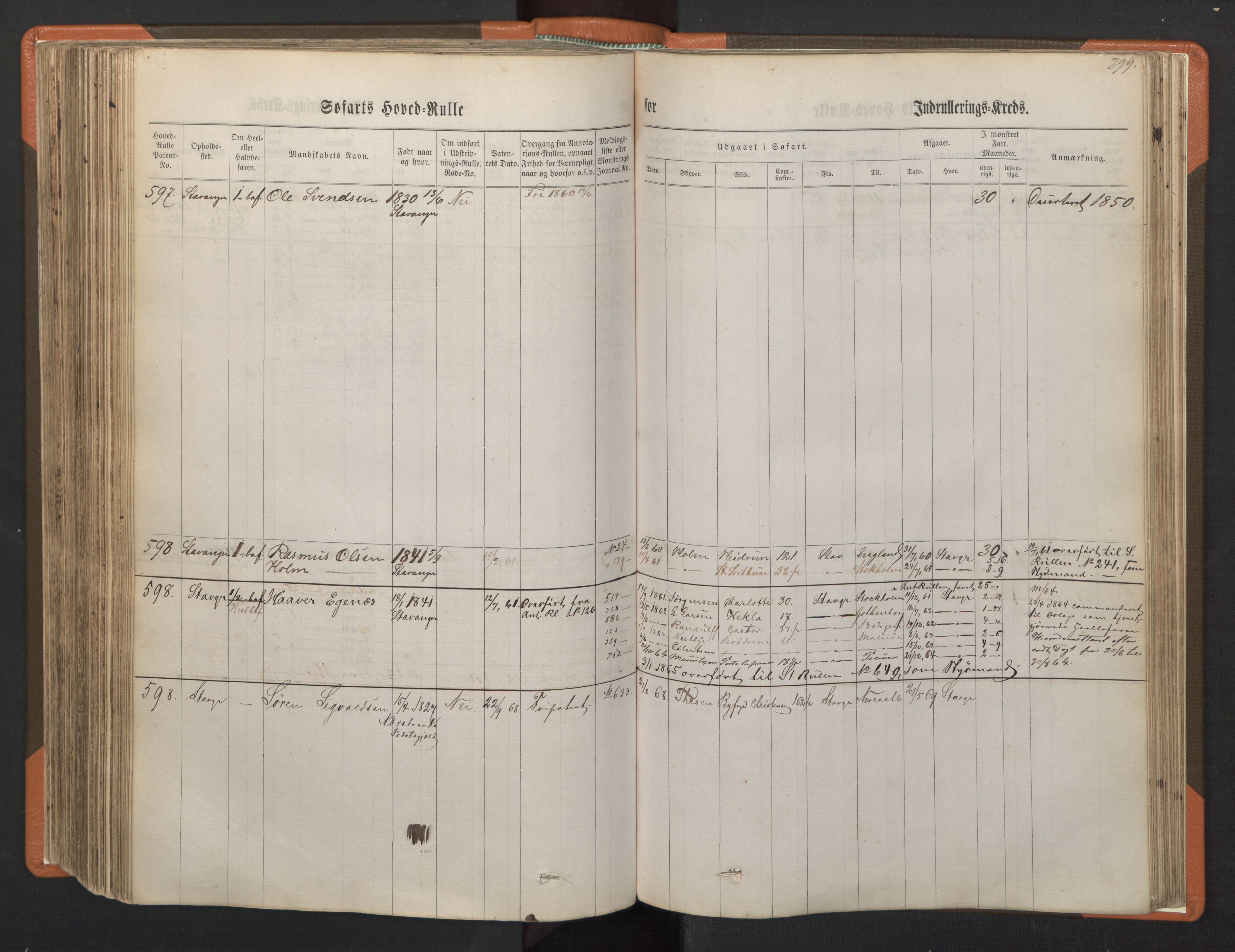 Stavanger sjømannskontor, AV/SAST-A-102006/F/Fb/Fbb/L0001: Sjøfartshovedrulle, patentnr. 1-720 (del 1), 1860-1863, p. 303