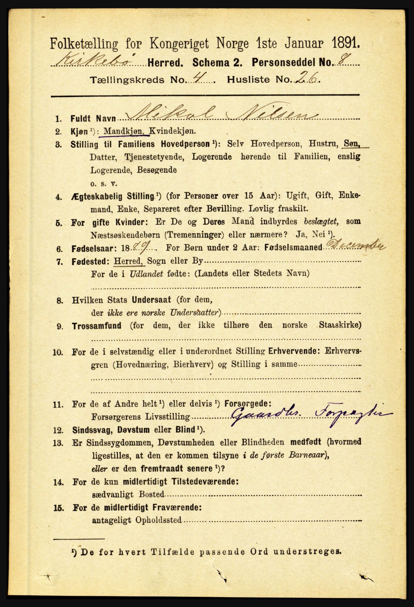 RA, 1891 census for 1416 Kyrkjebø, 1891, p. 1007