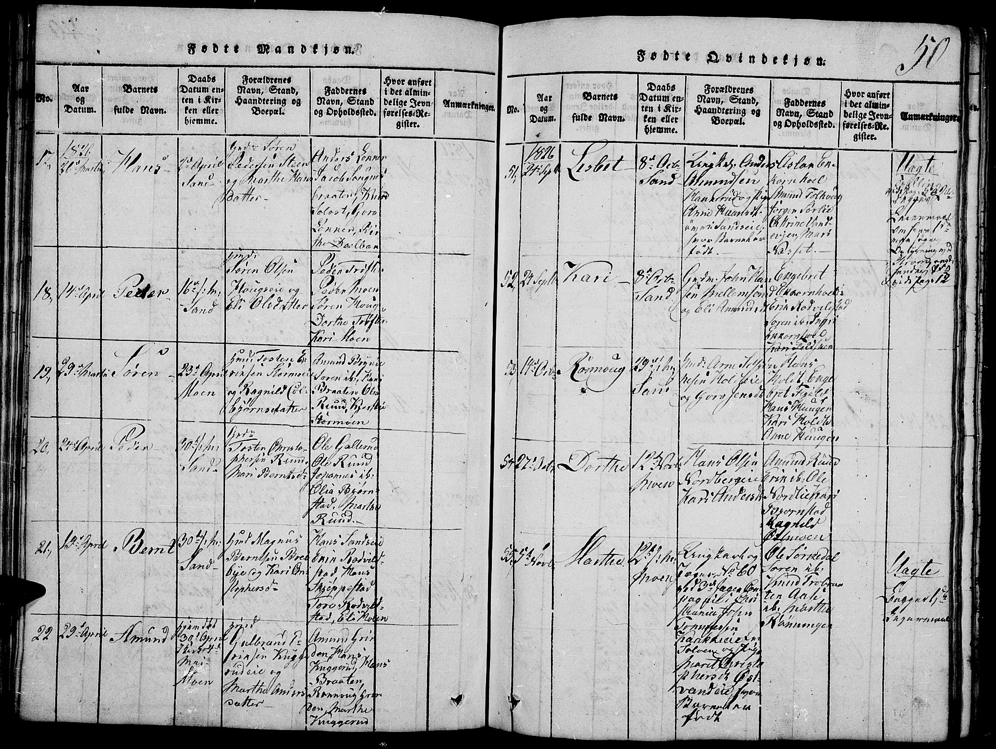 Nord-Odal prestekontor, AV/SAH-PREST-032/H/Ha/Hab/L0001: Parish register (copy) no. 1, 1819-1838, p. 50