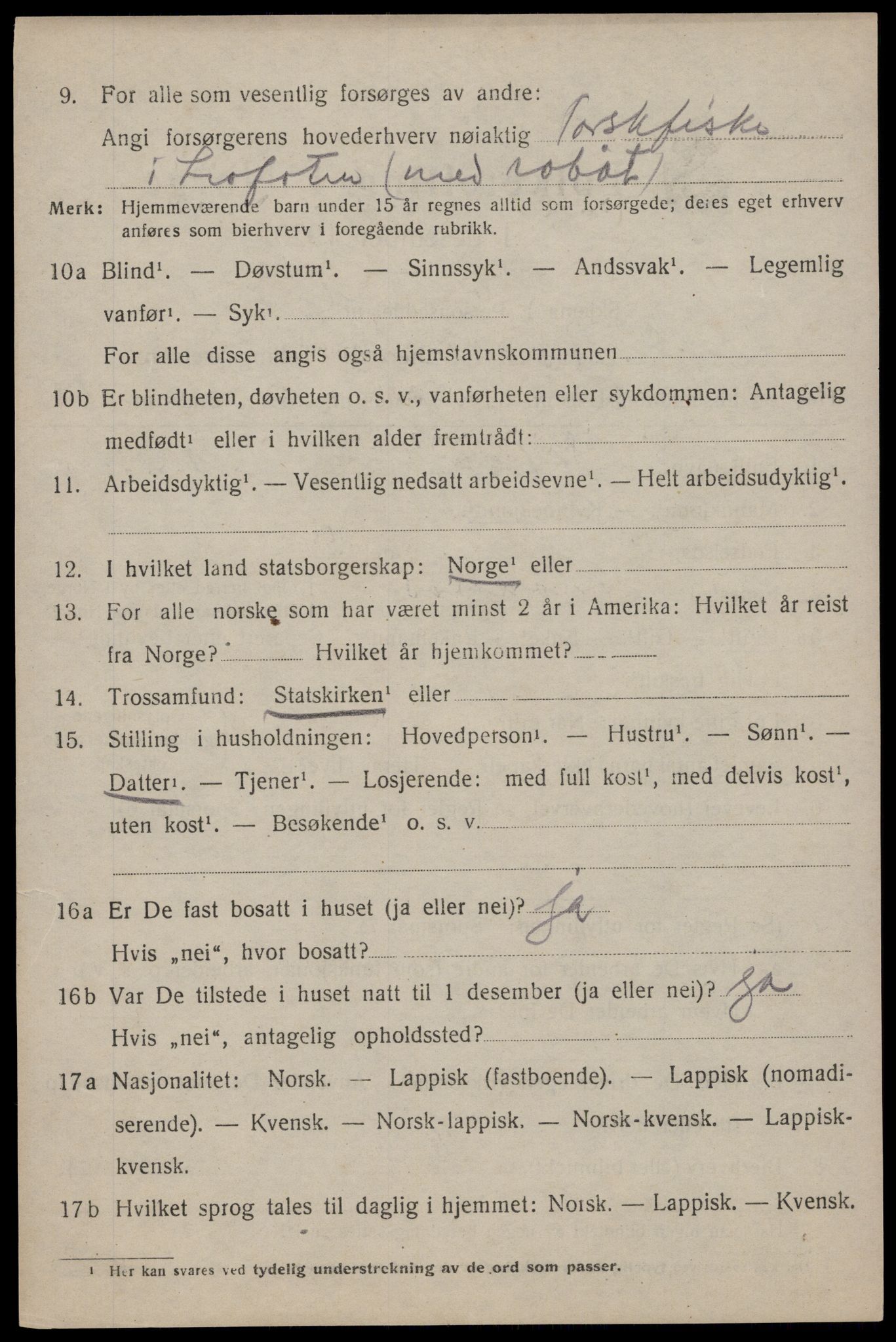 SAT, 1920 census for Flakstad, 1920, p. 1206