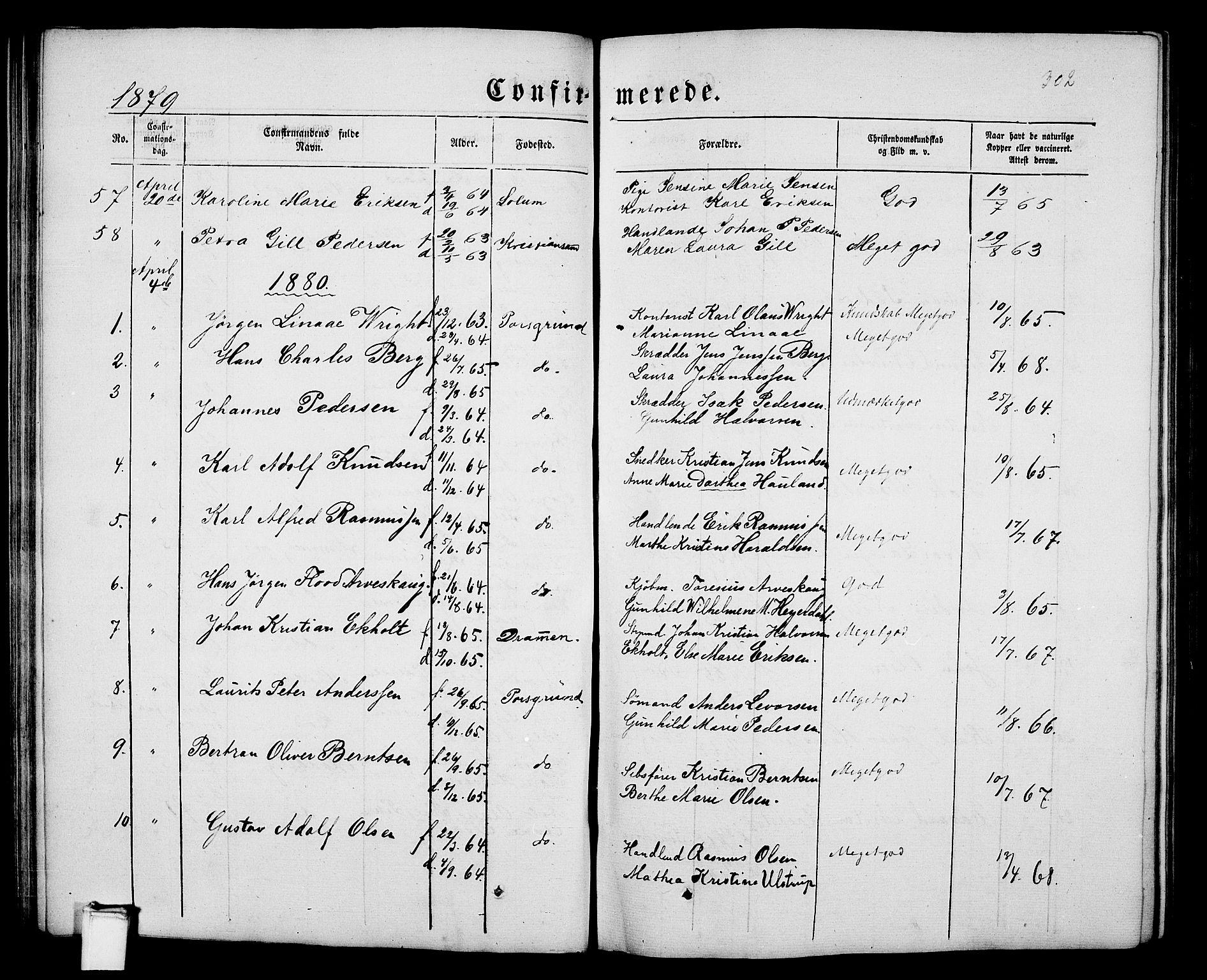 Porsgrunn kirkebøker , SAKO/A-104/G/Gb/L0004: Parish register (copy) no. II 4, 1853-1882, p. 302