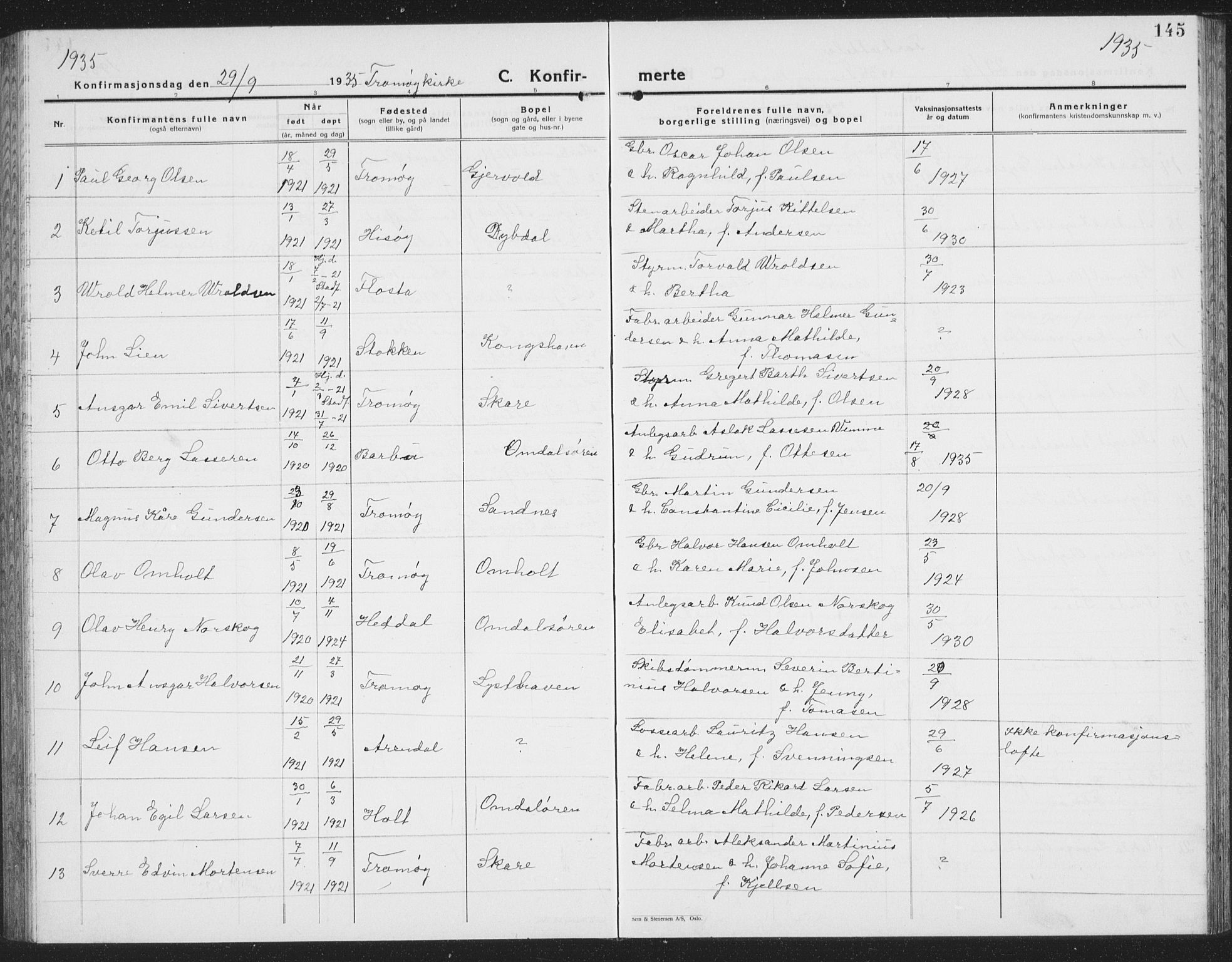 Tromøy sokneprestkontor, AV/SAK-1111-0041/F/Fb/L0008: Parish register (copy) no. B 8, 1925-1938, p. 145