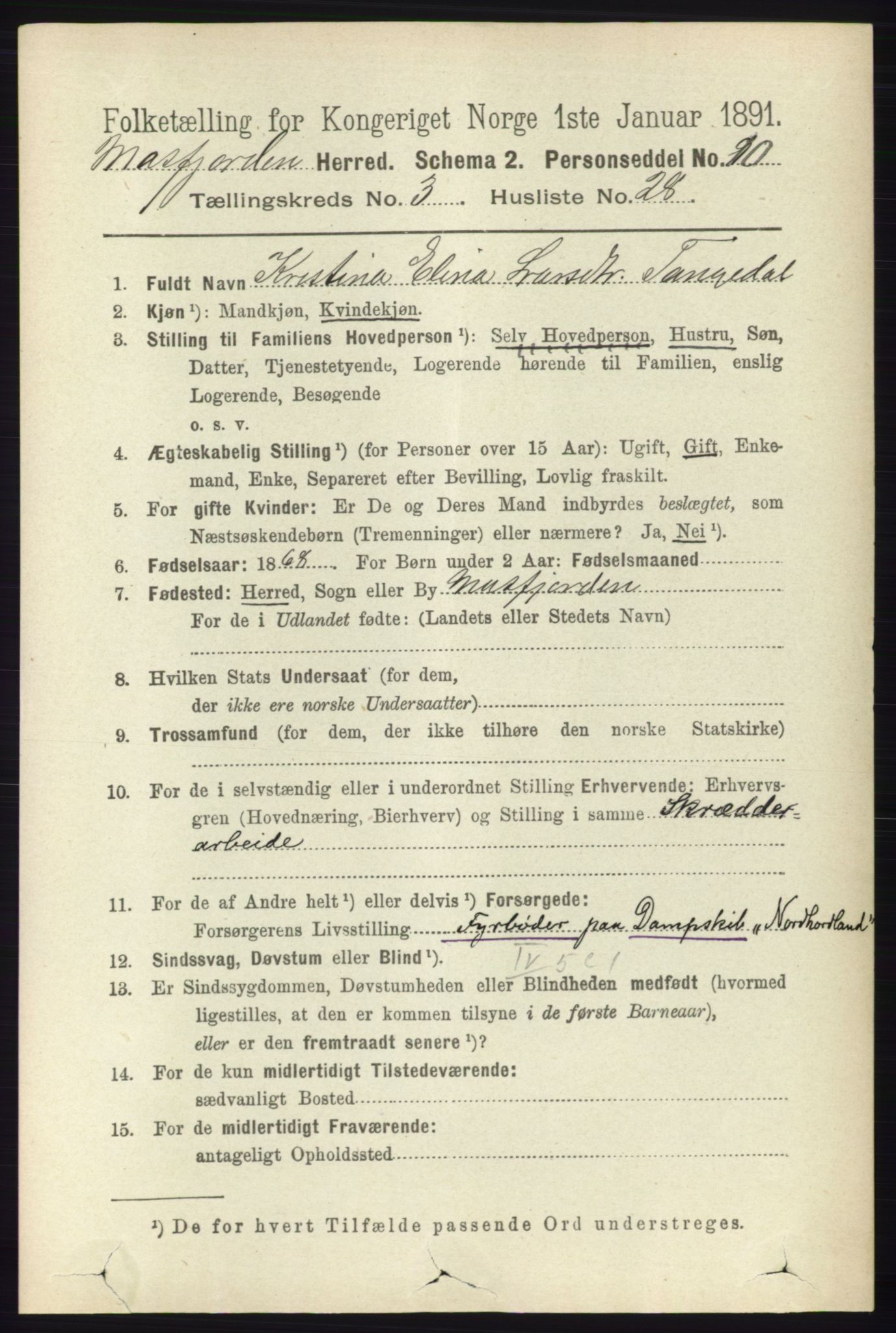 RA, 1891 census for 1266 Masfjorden, 1891, p. 719