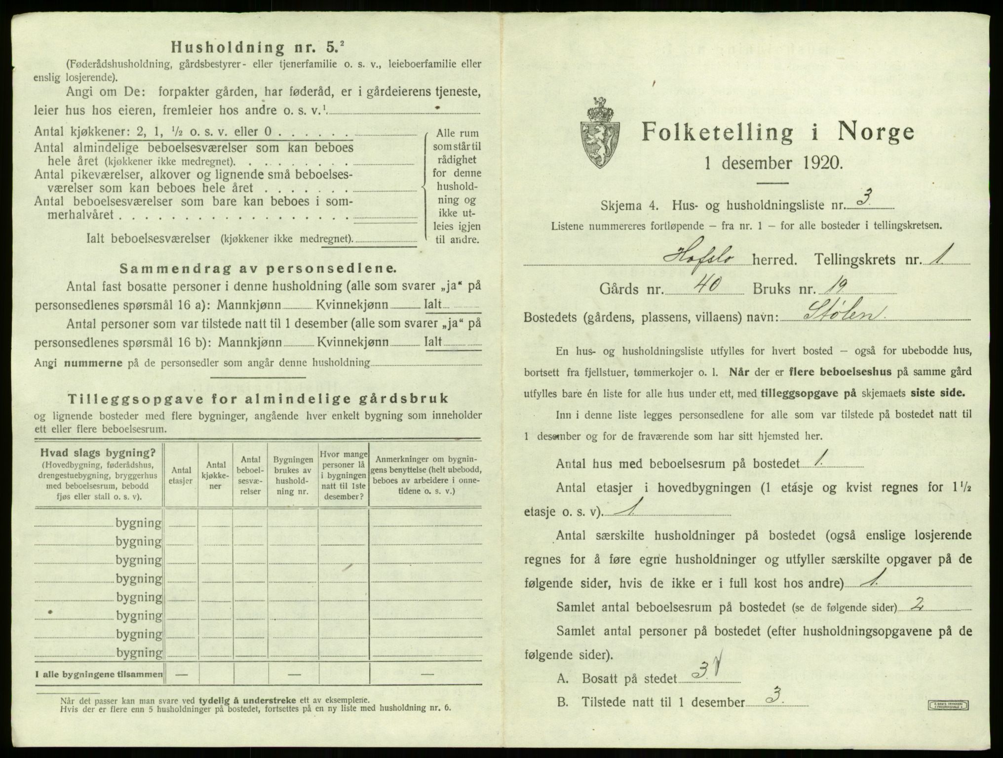 SAB, 1920 census for Hafslo, 1920, p. 40