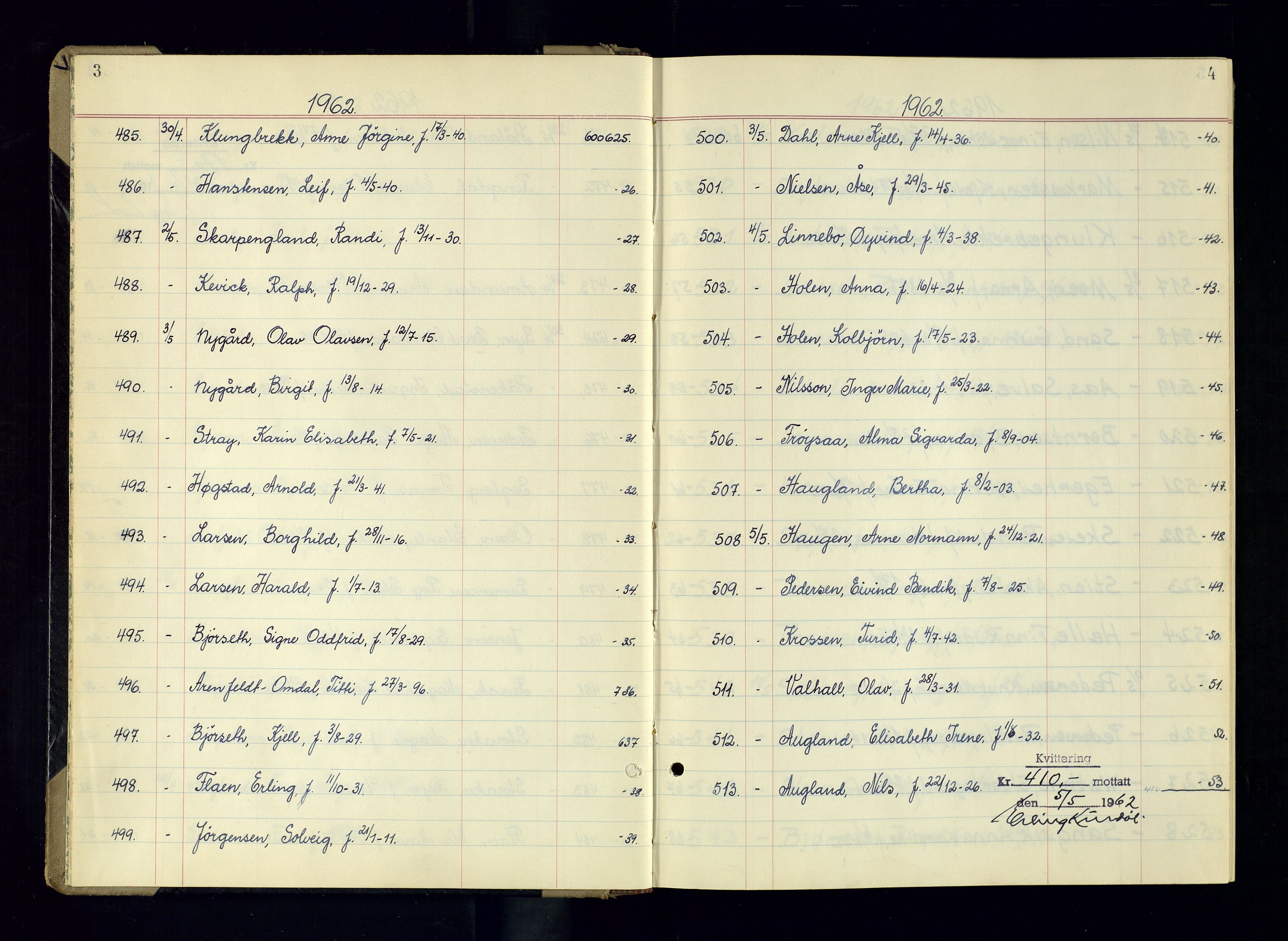 Kristiansand politikammer - 2, AV/SAK-1243-0009/K/Ka/Kaa/L0615: Passprotokoll, liste med løpenumre, 1962-1965, p. 3-4