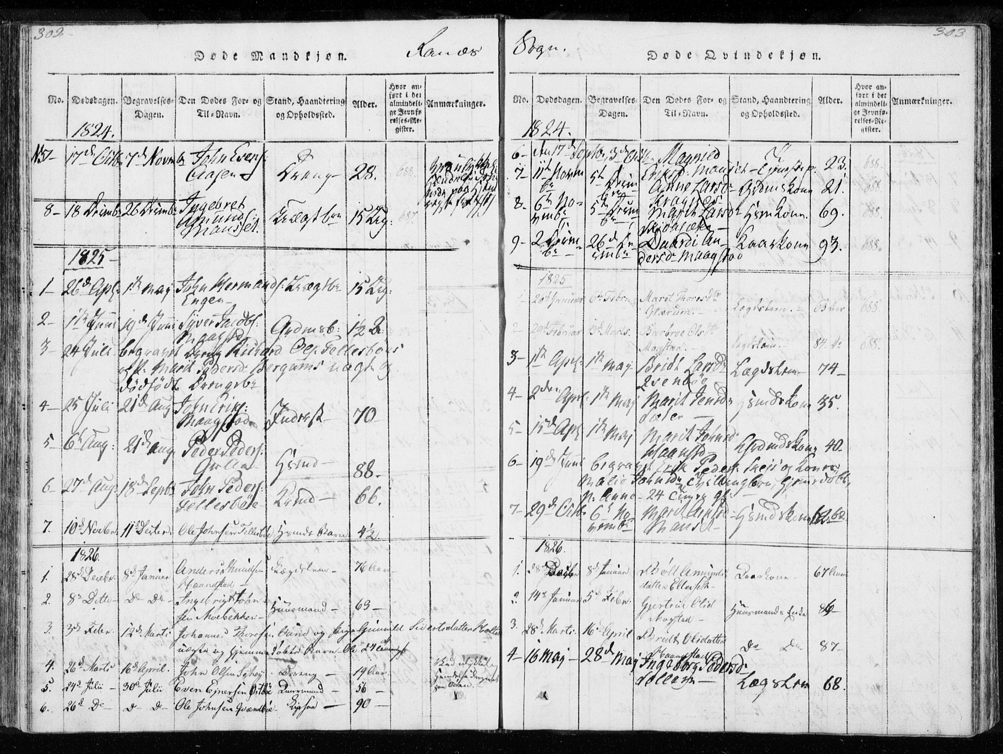 Ministerialprotokoller, klokkerbøker og fødselsregistre - Møre og Romsdal, AV/SAT-A-1454/595/L1041: Parish register (official) no. 595A03, 1819-1829, p. 302-303