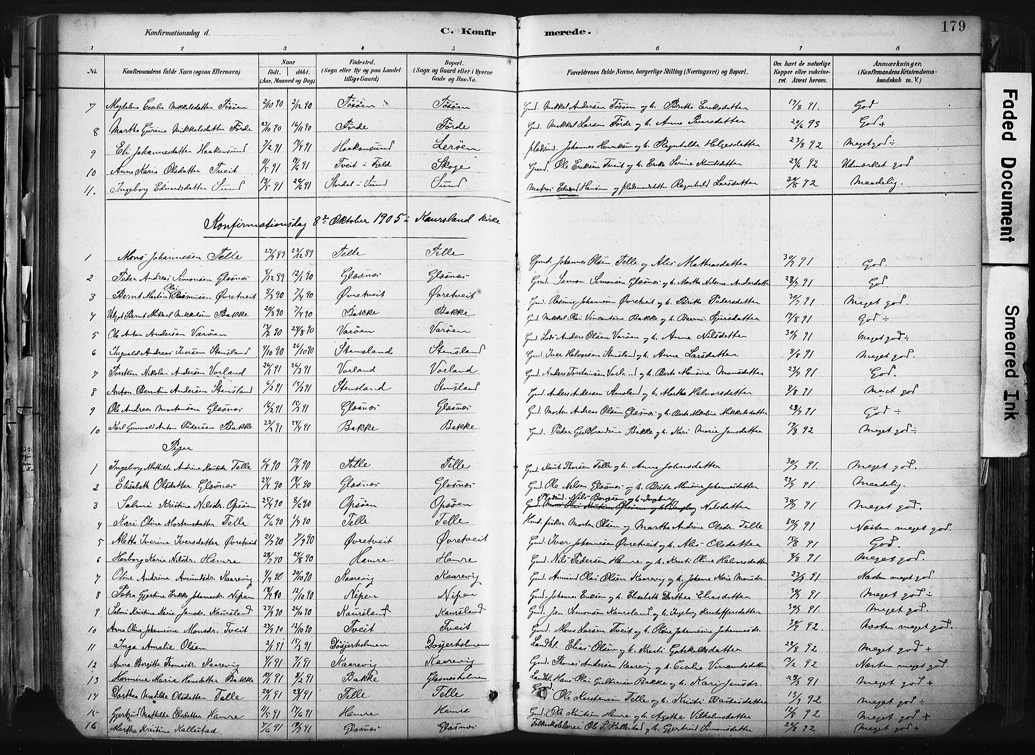Sund sokneprestembete, SAB/A-99930: Parish register (official) no. B 1, 1882-1907, p. 179