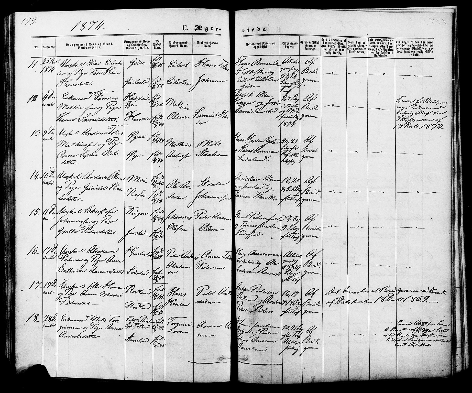 Kvinesdal sokneprestkontor, AV/SAK-1111-0026/F/Fa/Fab/L0007: Parish register (official) no. A 7, 1870-1885, p. 199