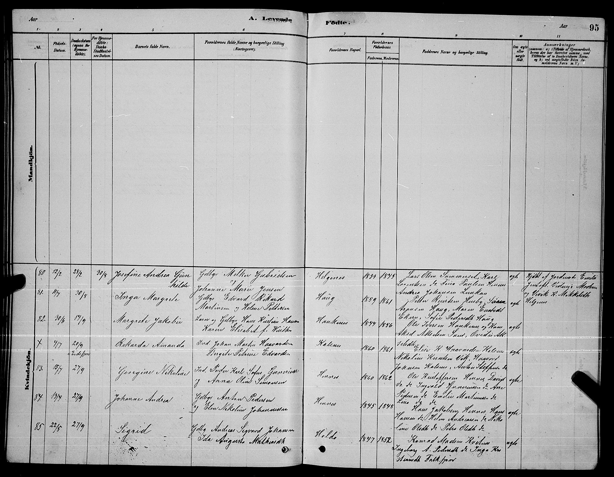 Ministerialprotokoller, klokkerbøker og fødselsregistre - Nordland, SAT/A-1459/888/L1267: Parish register (copy) no. 888C05, 1878-1890, p. 95