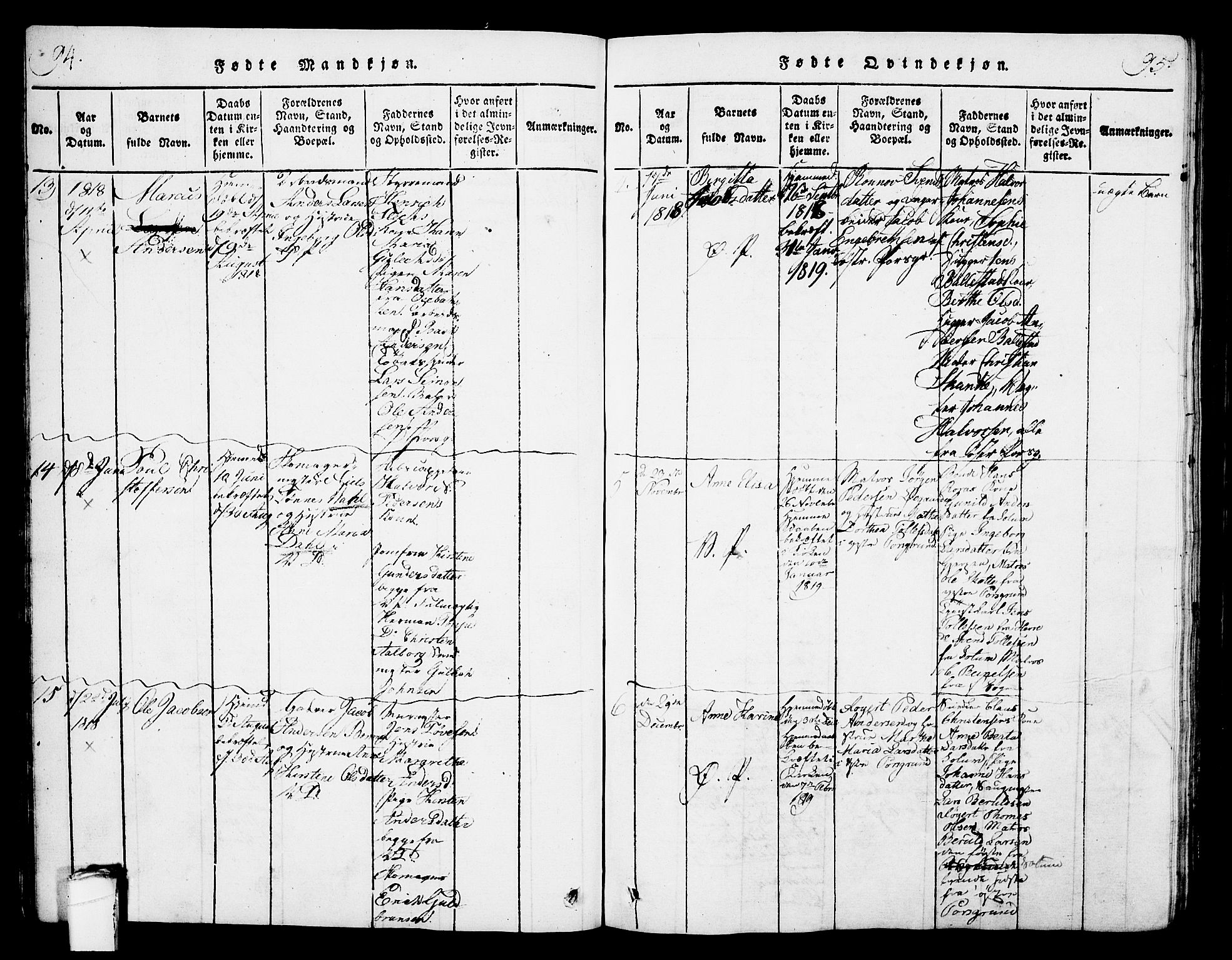 Porsgrunn kirkebøker , AV/SAKO-A-104/G/Gb/L0001: Parish register (copy) no. II 1, 1817-1828, p. 94-95