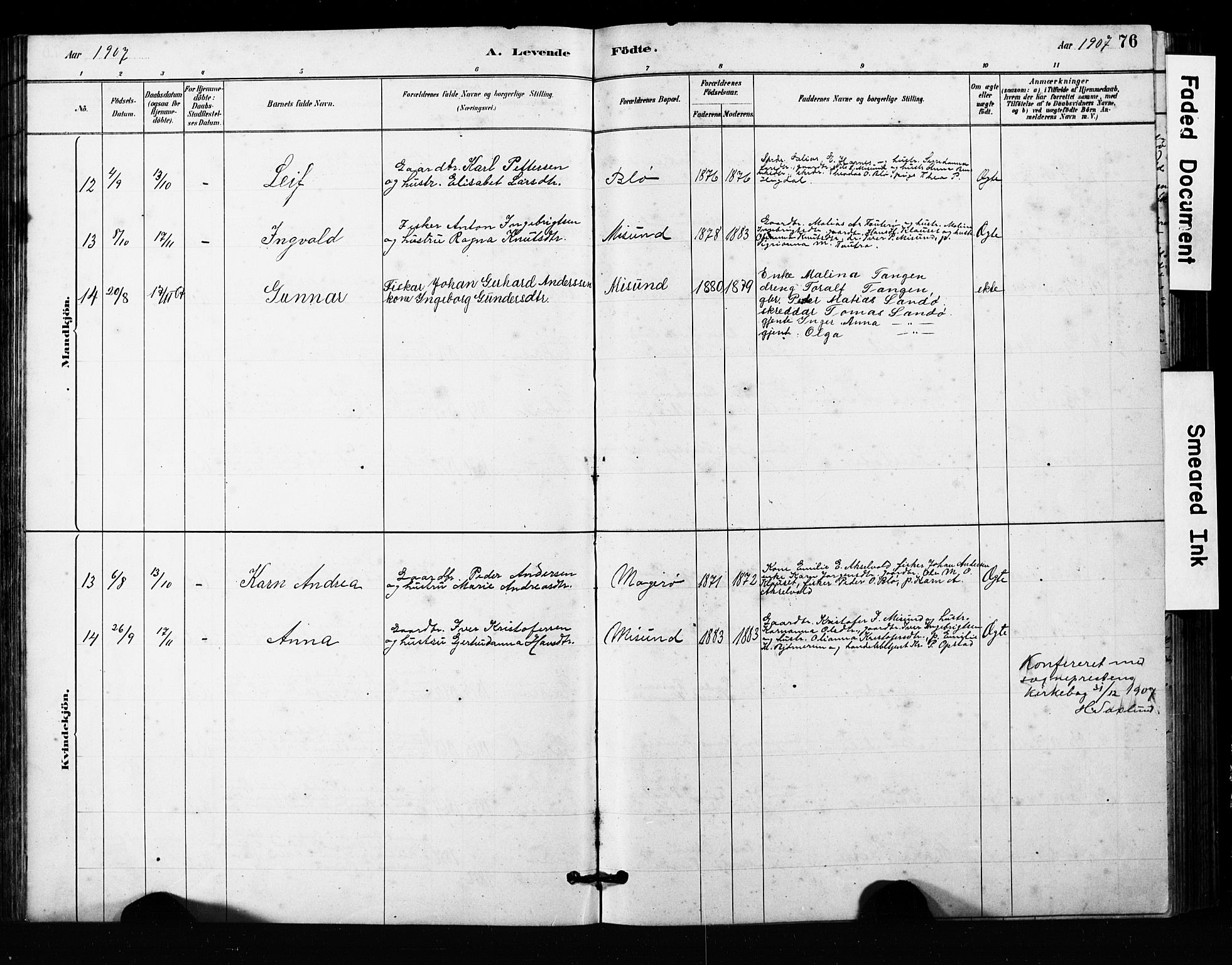 Ministerialprotokoller, klokkerbøker og fødselsregistre - Møre og Romsdal, AV/SAT-A-1454/563/L0737: Parish register (copy) no. 563C01, 1878-1916, p. 76