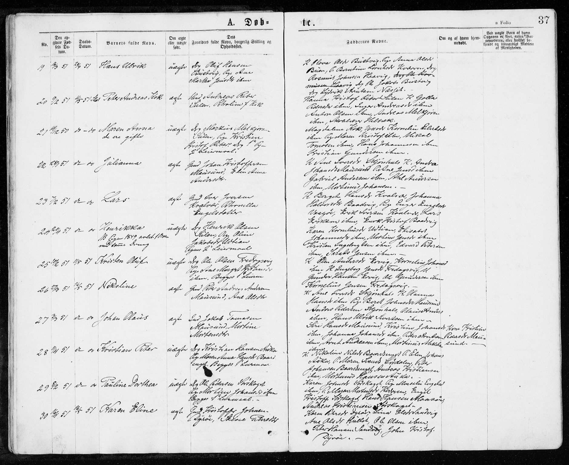 Ministerialprotokoller, klokkerbøker og fødselsregistre - Sør-Trøndelag, SAT/A-1456/640/L0576: Parish register (official) no. 640A01, 1846-1876, p. 37