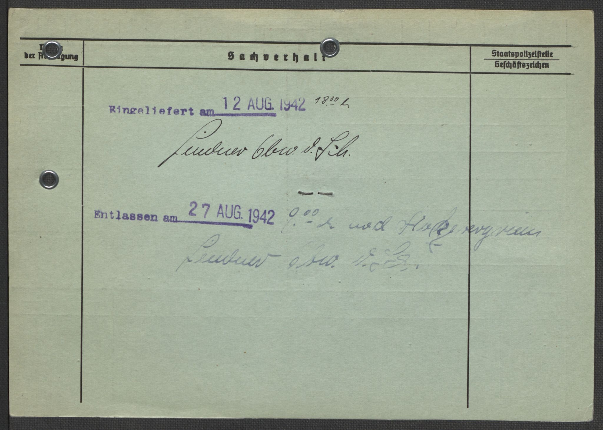 Befehlshaber der Sicherheitspolizei und des SD, AV/RA-RAFA-5969/E/Ea/Eaa/L0002: Register over norske fanger i Møllergata 19: Bj-Eng, 1940-1945, p. 1194