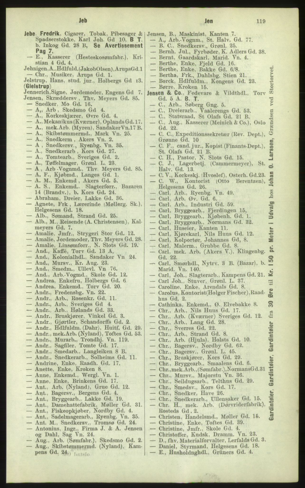 Kristiania/Oslo adressebok, PUBL/-, 1884, p. 119