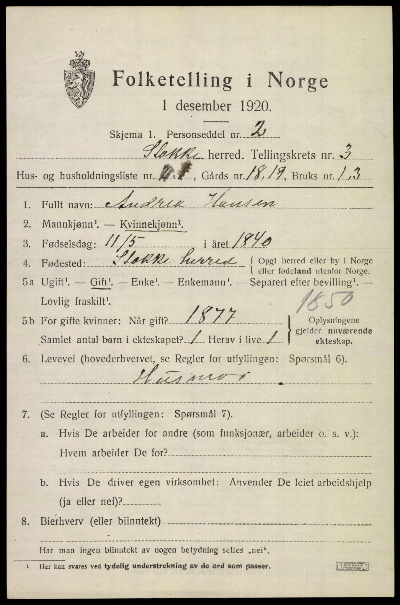 SAKO, 1920 census for Stokke, 1920, p. 4074