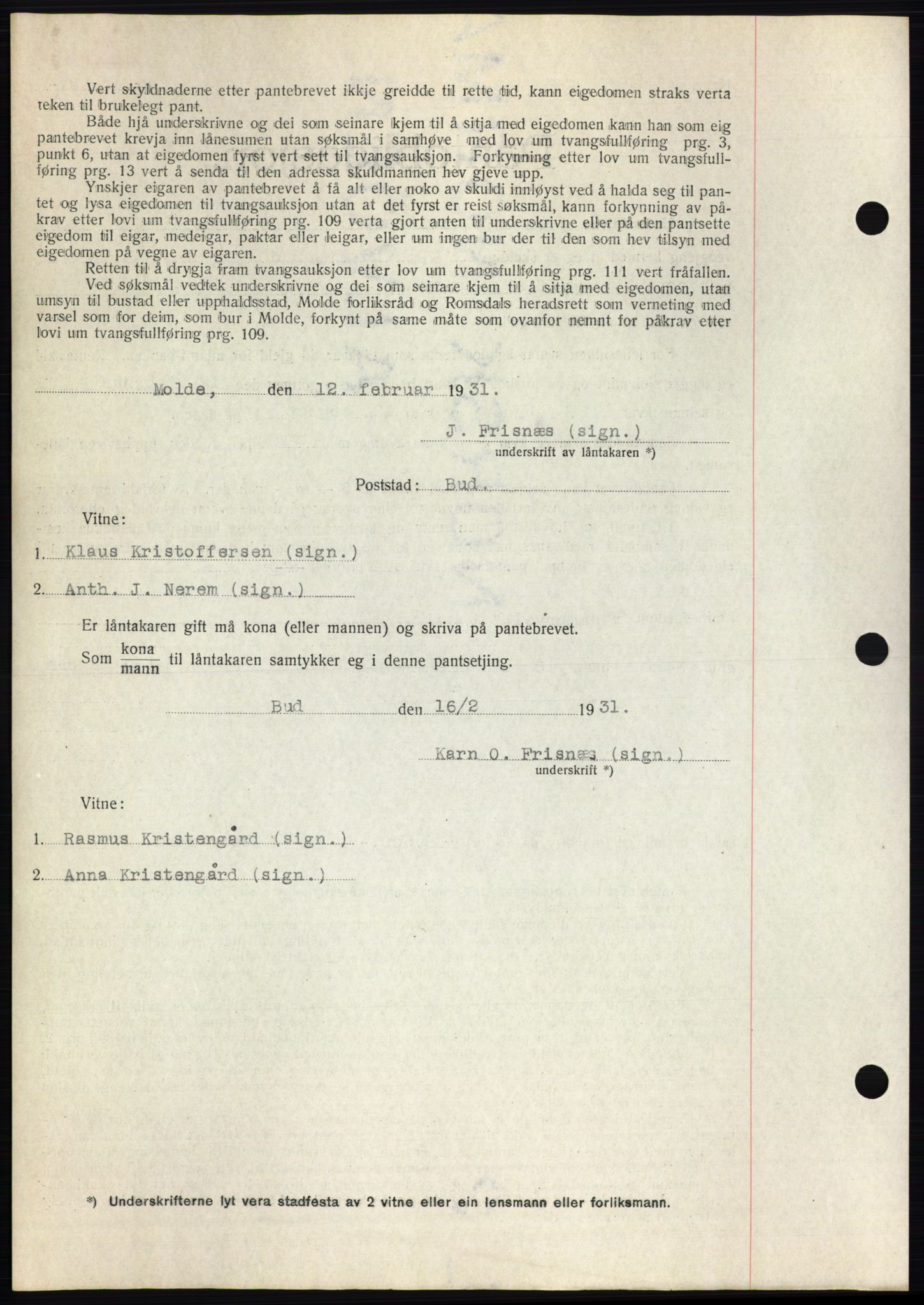 Romsdal sorenskriveri, AV/SAT-A-4149/1/2/2C/L0059: Mortgage book no. 53, 1931-1931, Deed date: 02.03.1931