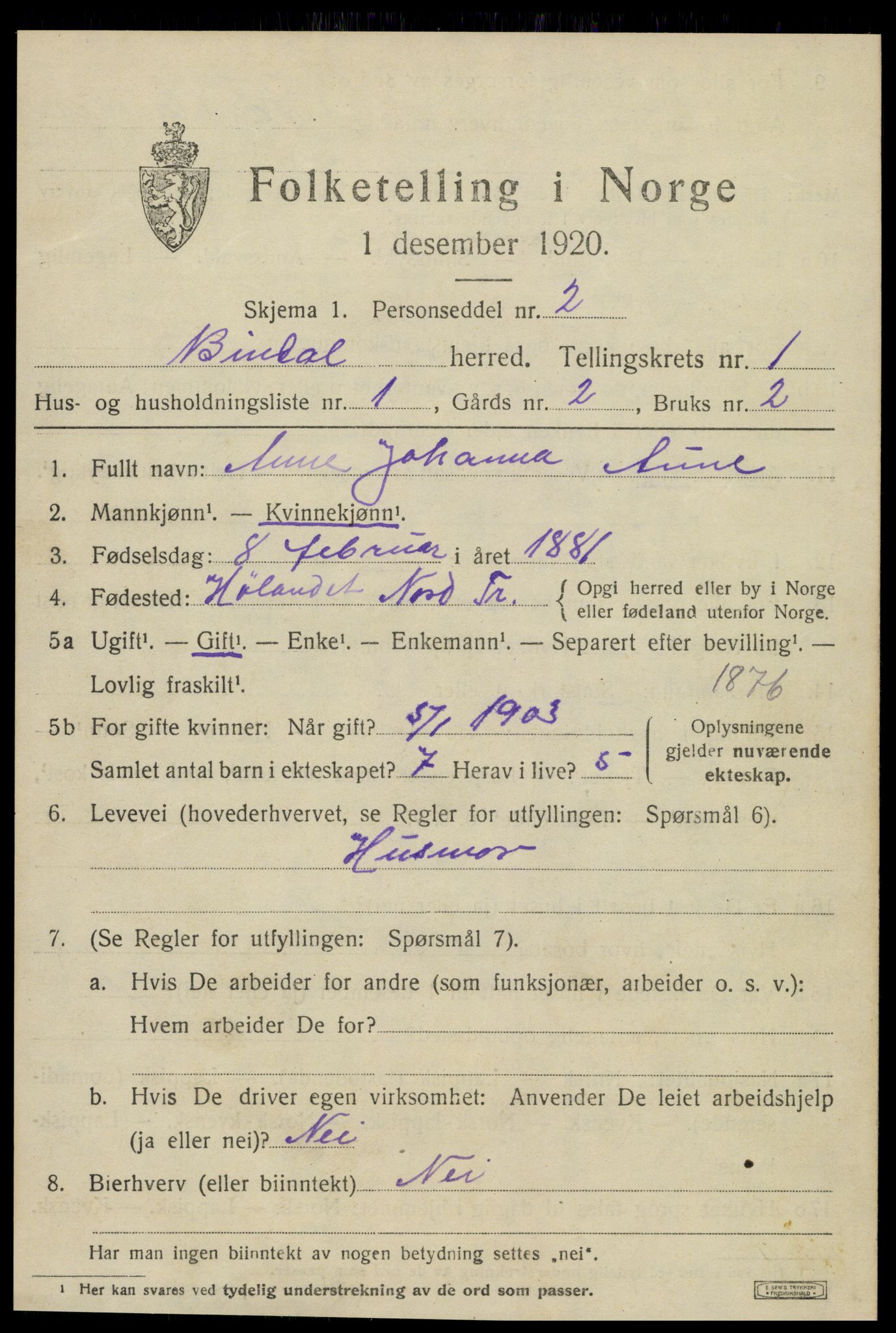 SAT, 1920 census for Bindal, 1920, p. 877