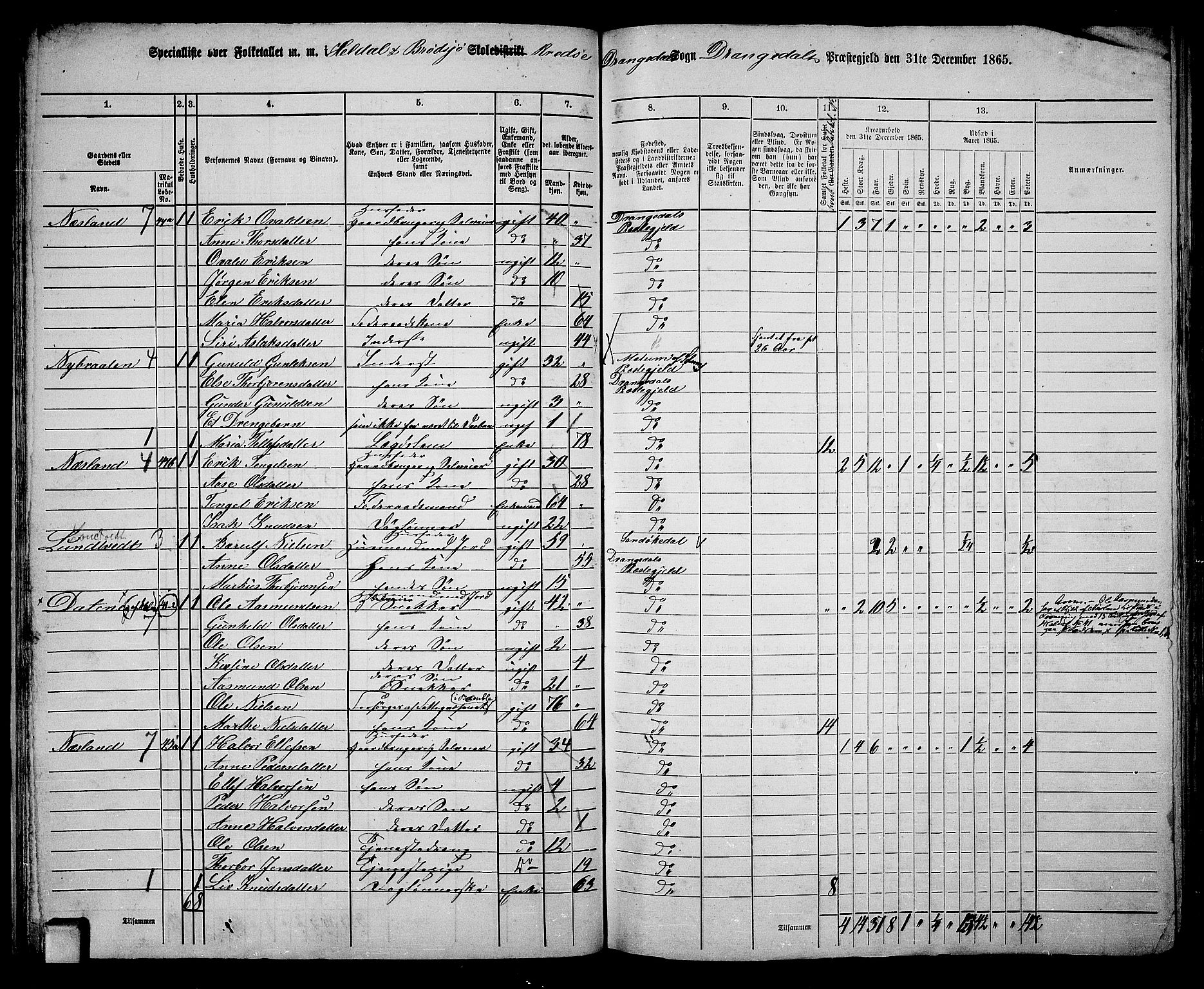 RA, 1865 census for Drangedal, 1865, p. 24