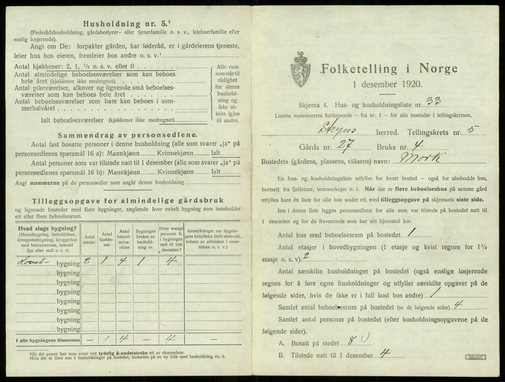 SAB, 1920 census for Stryn, 1920, p. 303