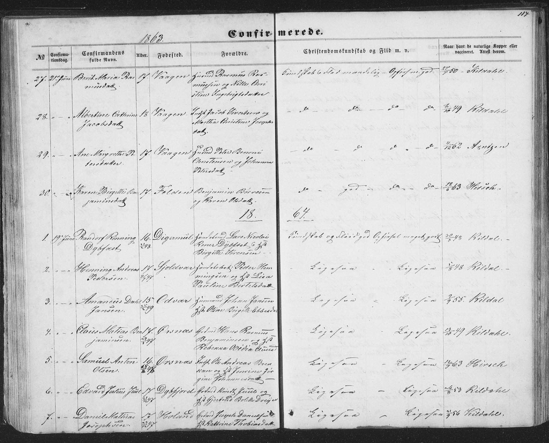 Ministerialprotokoller, klokkerbøker og fødselsregistre - Nordland, SAT/A-1459/874/L1073: Parish register (copy) no. 874C02, 1860-1870, p. 114